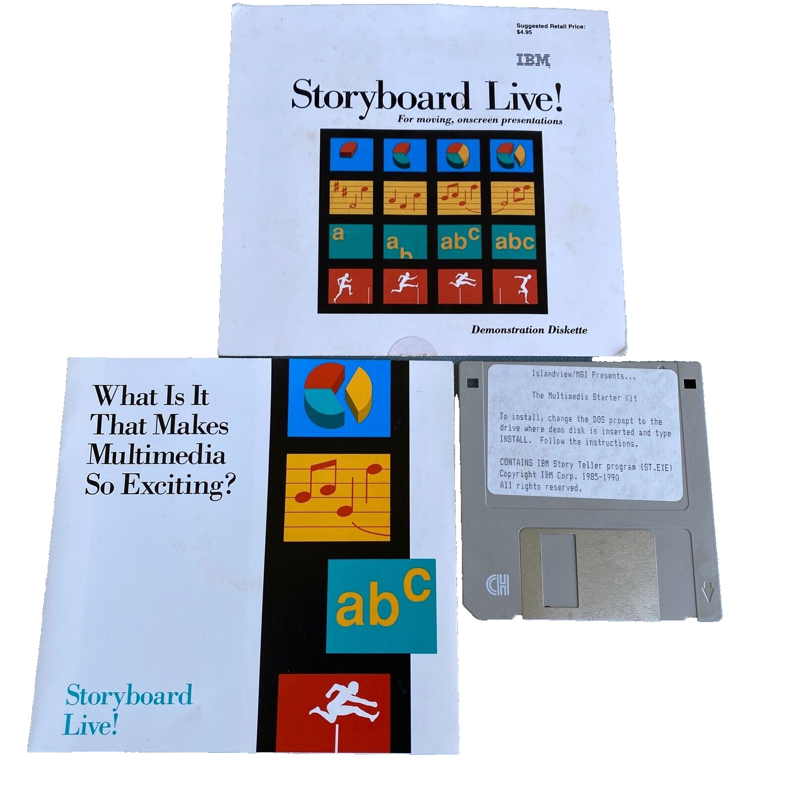 IBM Storyboard Live 3.5 Floppy Disk Multimedia Starter Kit 1990 Computer SW VTG