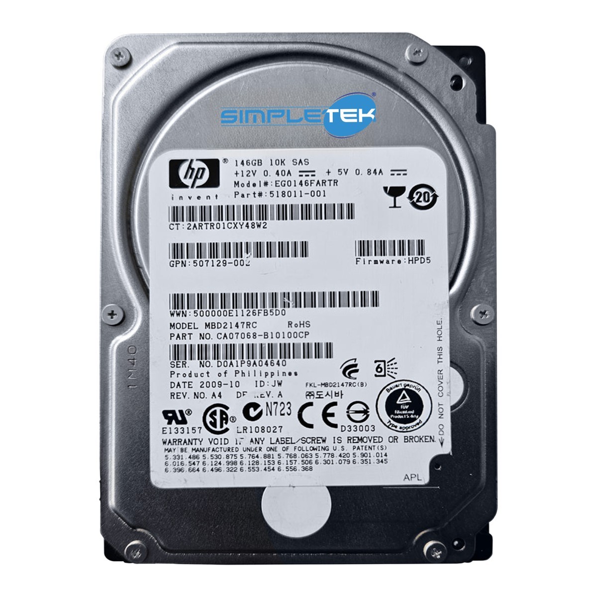 HP HPE 518011-001 146GB SAS 2.5" 10K RPM Internal Server HDD 1x