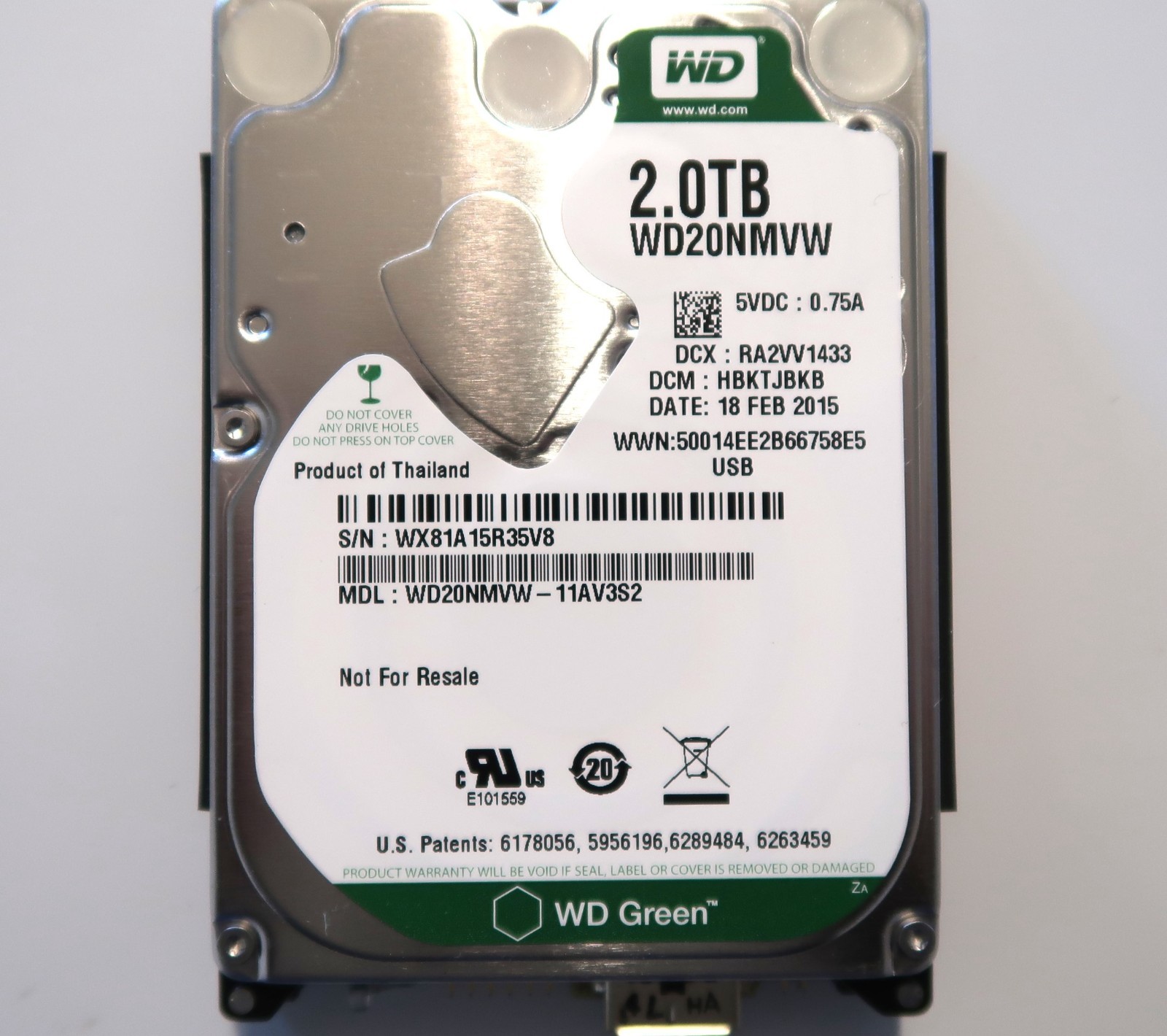 Western Digital WD20NMVW-11AV3S2 HBKTJBKB (WX81) Thailand 2TB USB HDD FEB/2015