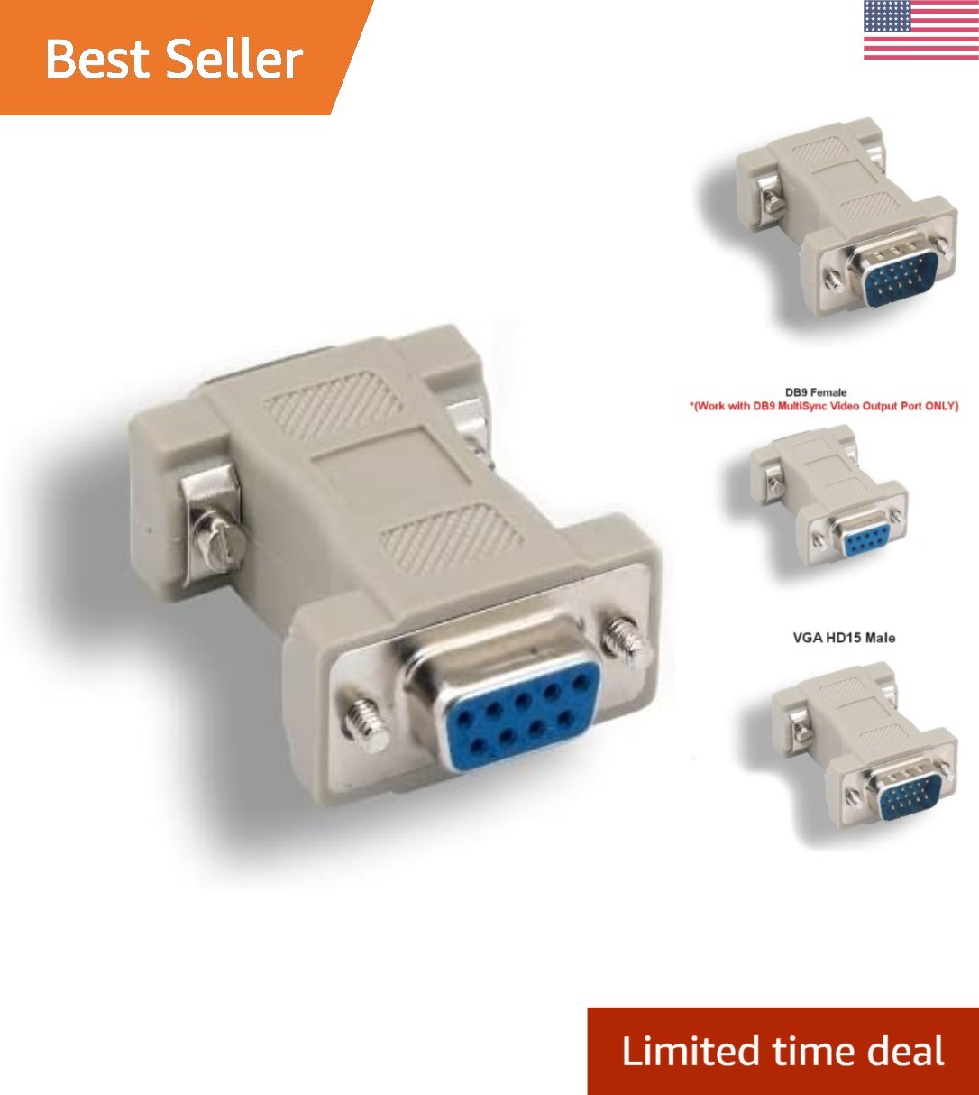 Beige DB9 Female to VGA Male Adapter - Perfect for Vintage Multi-Sync Displays
