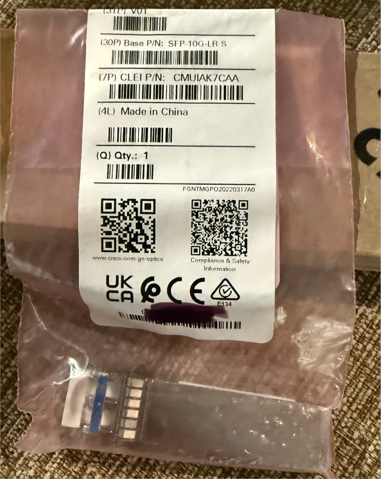 Cisco SFP-10G-LR-S 10Gbps SFP+ Transceiver Module, 1-Port, 1 Module