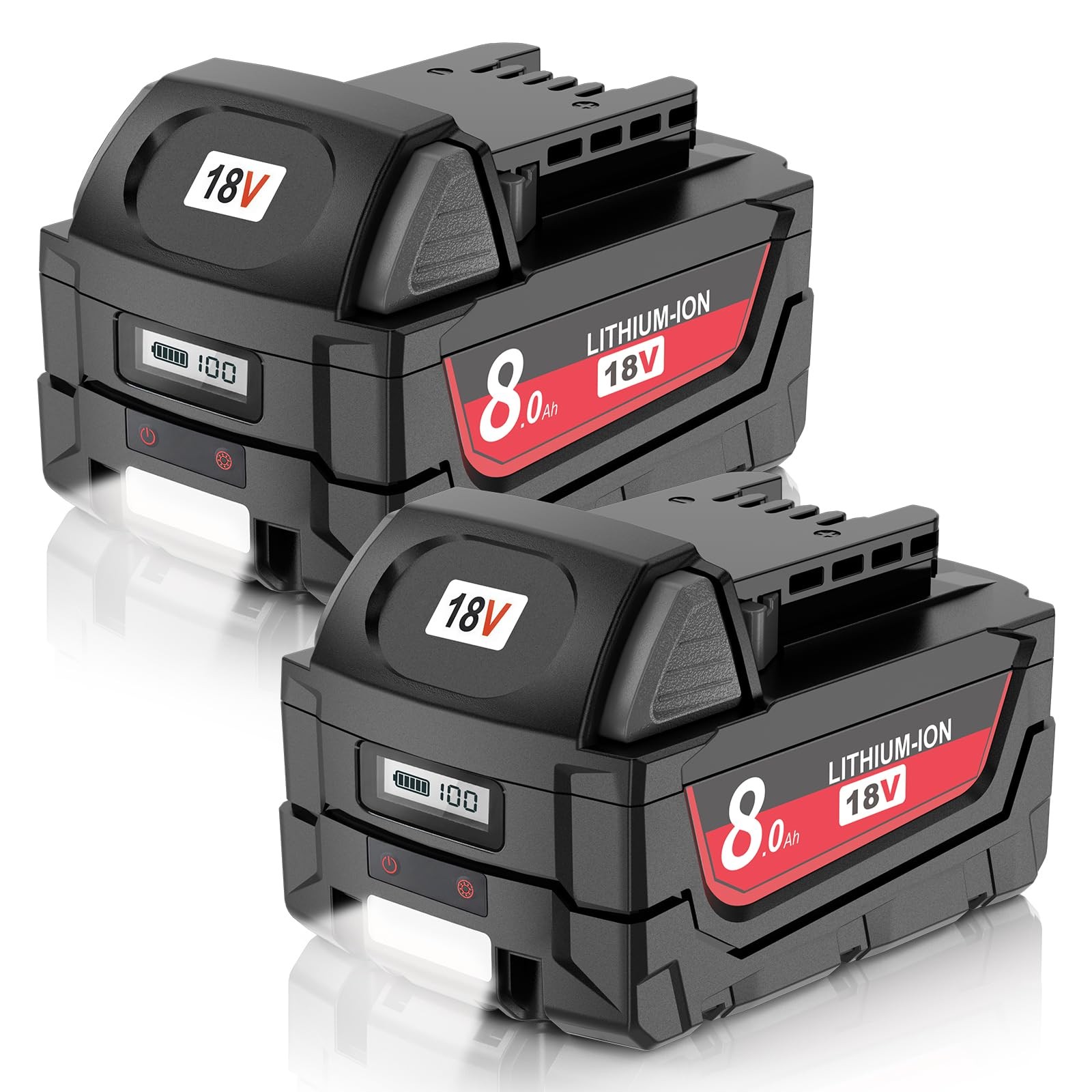 Maxofpowr 8.0Ah Replacement for Milwaukee M18 Battery 2 Pack High Capacity Compa