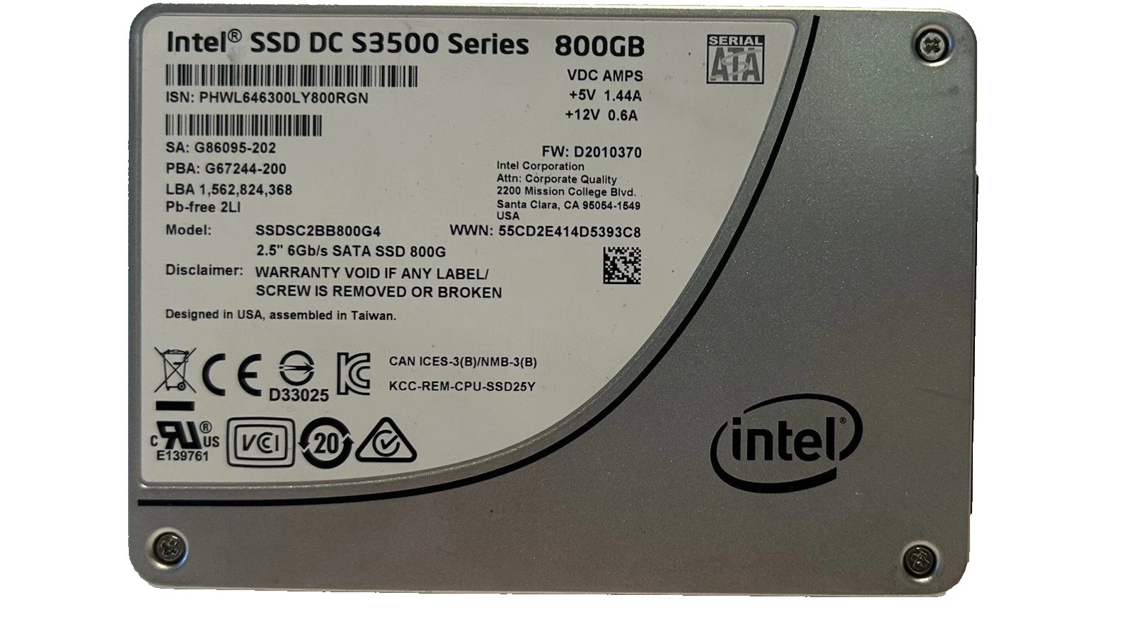 parts only  0 % life remaining lot of 7 Intel SSD DC S3500 800Gb