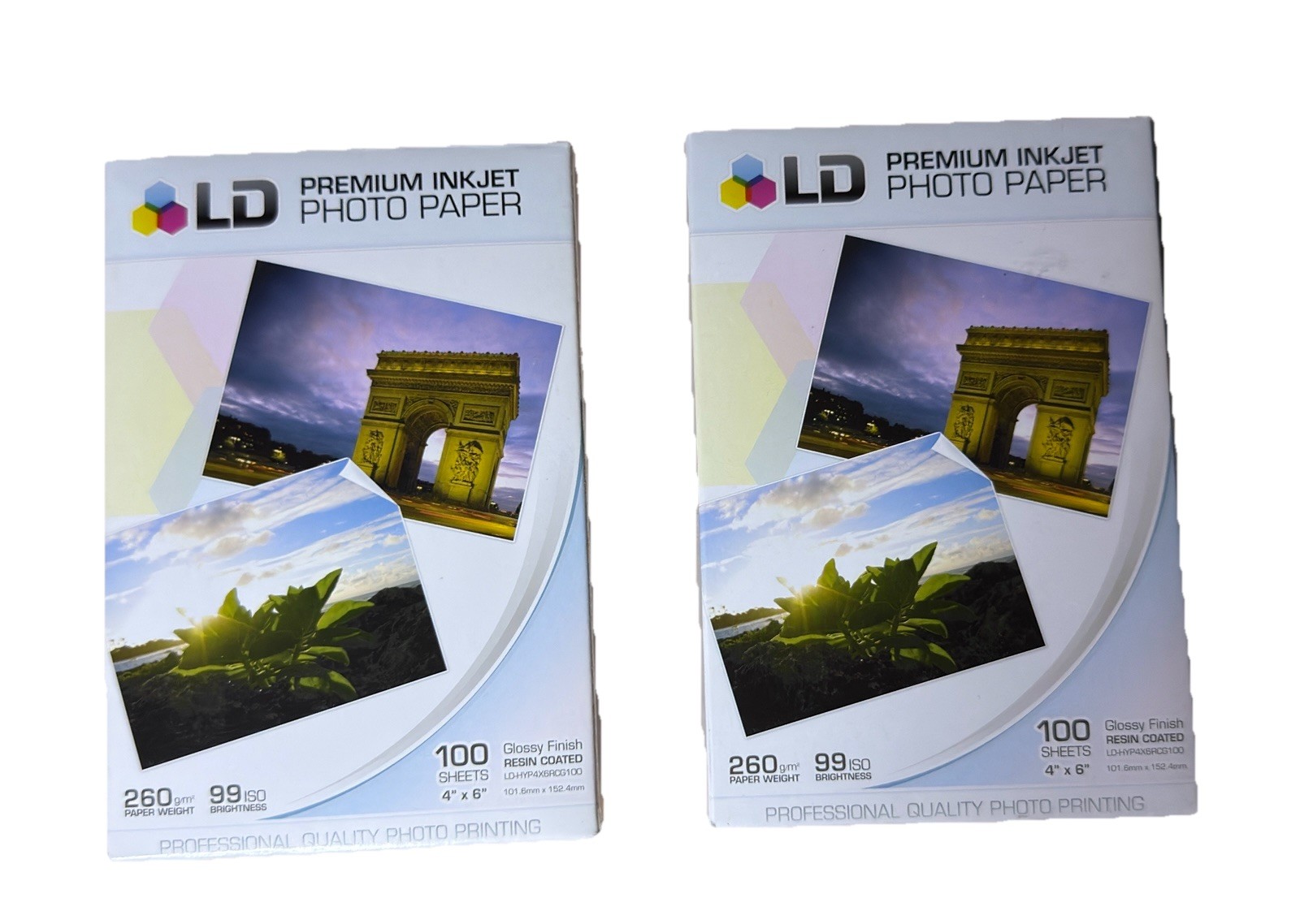 2 Packs Premium Inkjet Photo Paper, 4" x 6" Glossy-Resin Coated 2x100 Sheets Pk