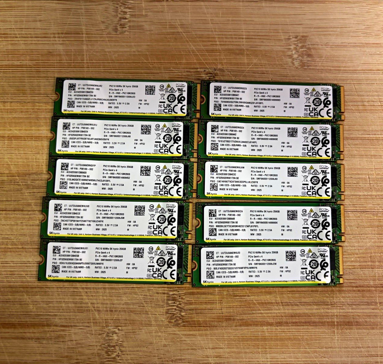 Lot of 10 - 256GB SK hynix PVC10 NVMe M.2 SSD - Excellent Condition