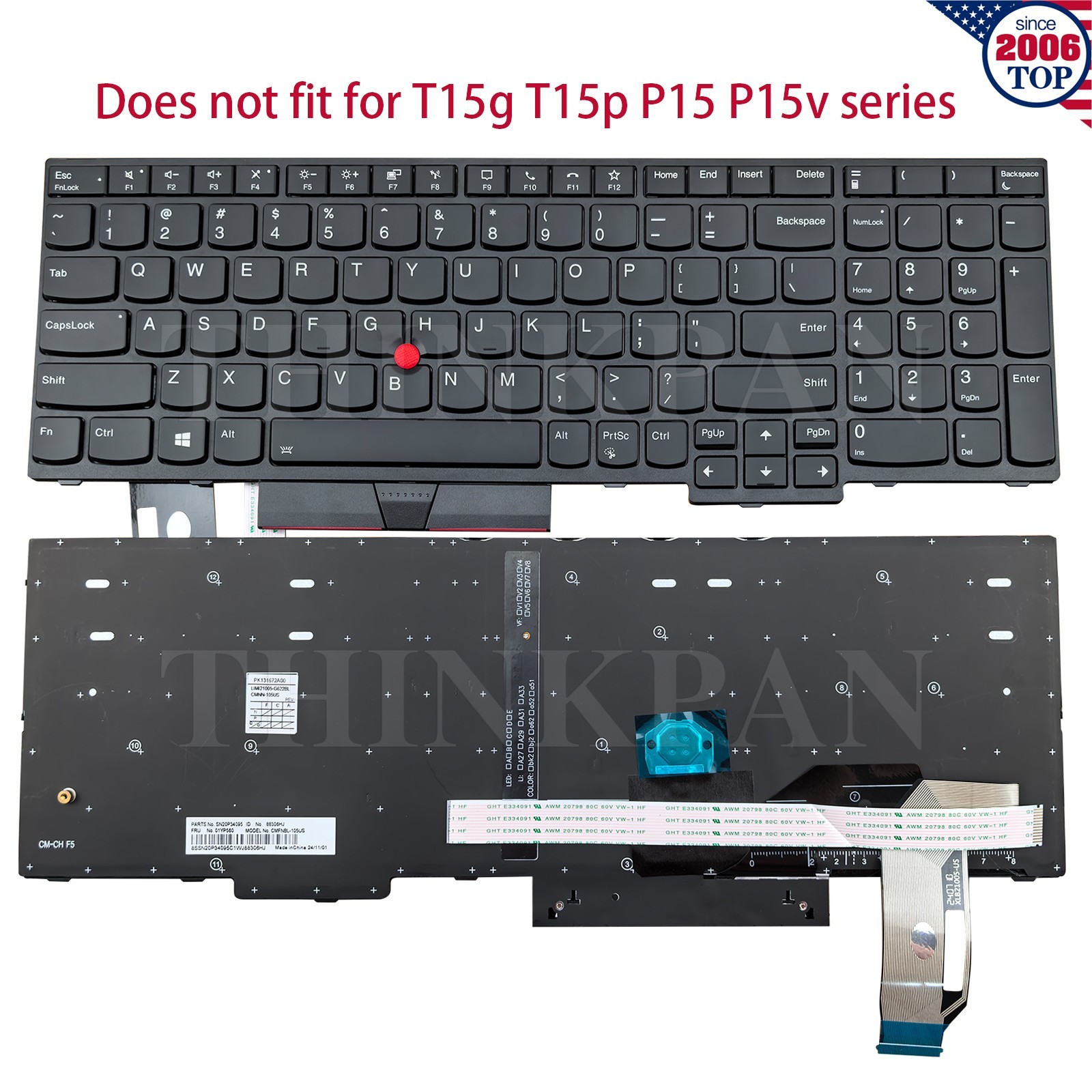 New US Backlit Keyboard for Lenovo ThinkPad T15 Gen1 Gen2 P15s Gen1 Gen2 Pointer