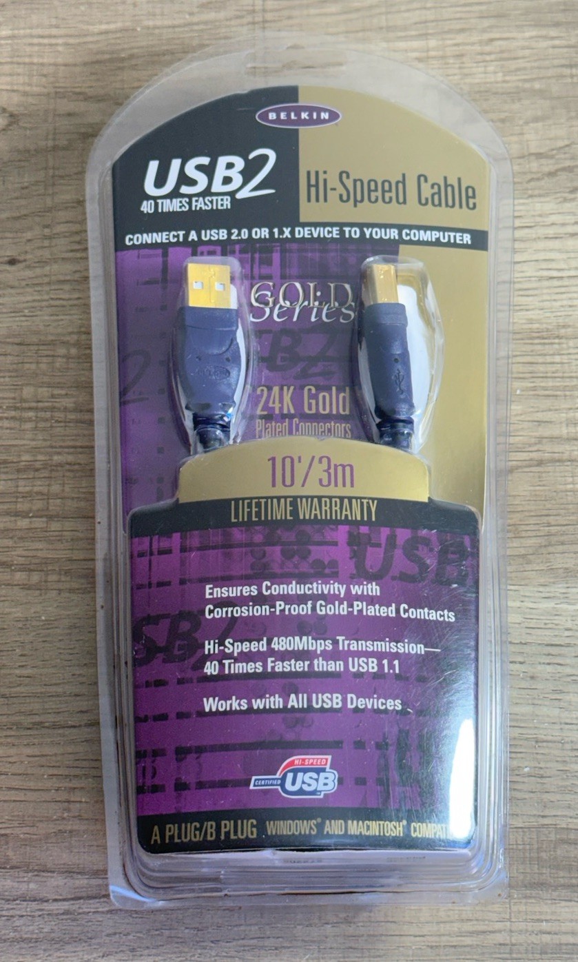 Belkin USB2 Hi Speed Cable 10 Feet Gold Plated Contacts USB 2x Or 1x, NEW SEALED