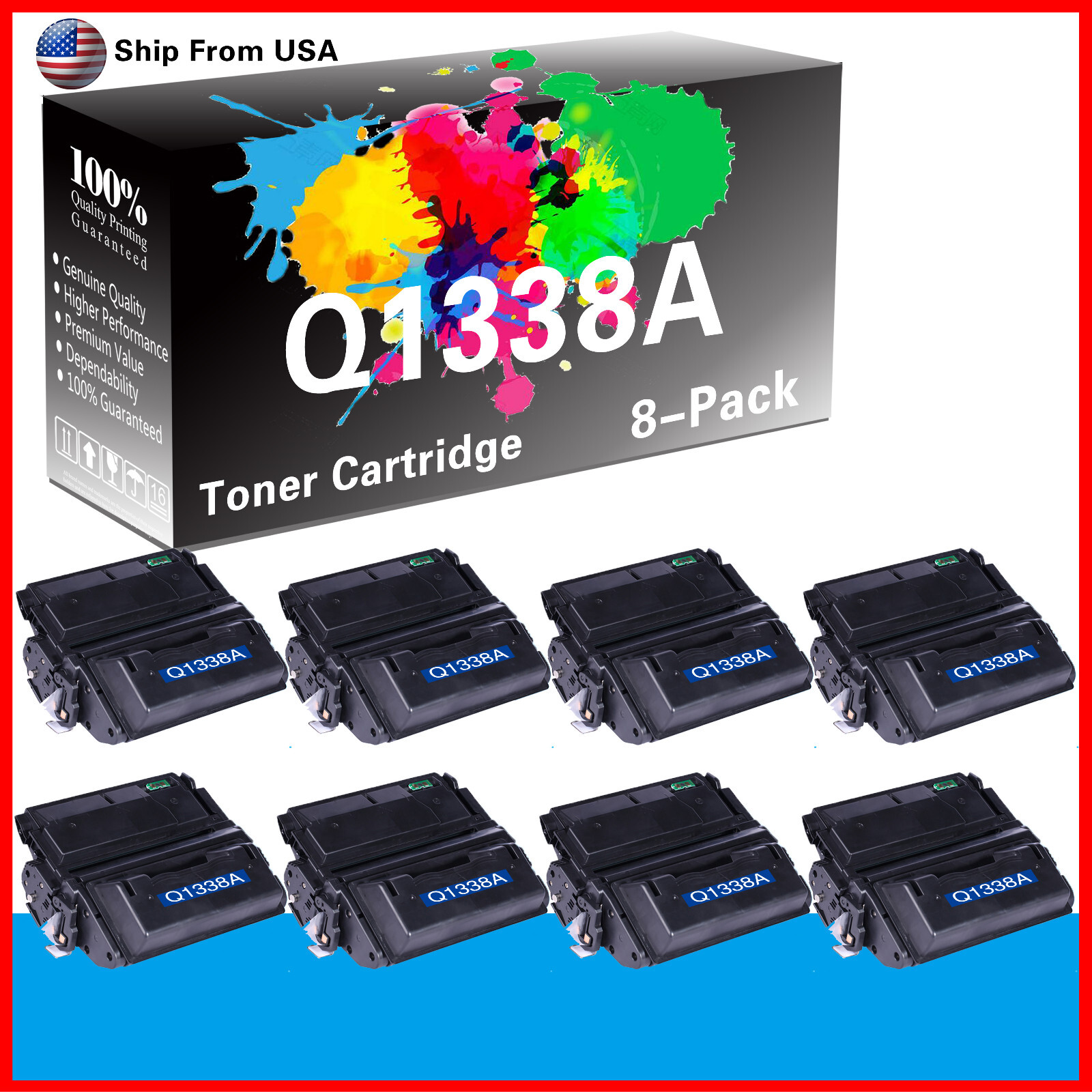 8PK 38A 1338A Q1338A Toner Cartridge for Laser Jet 4200tn 4200L Printer (Black)