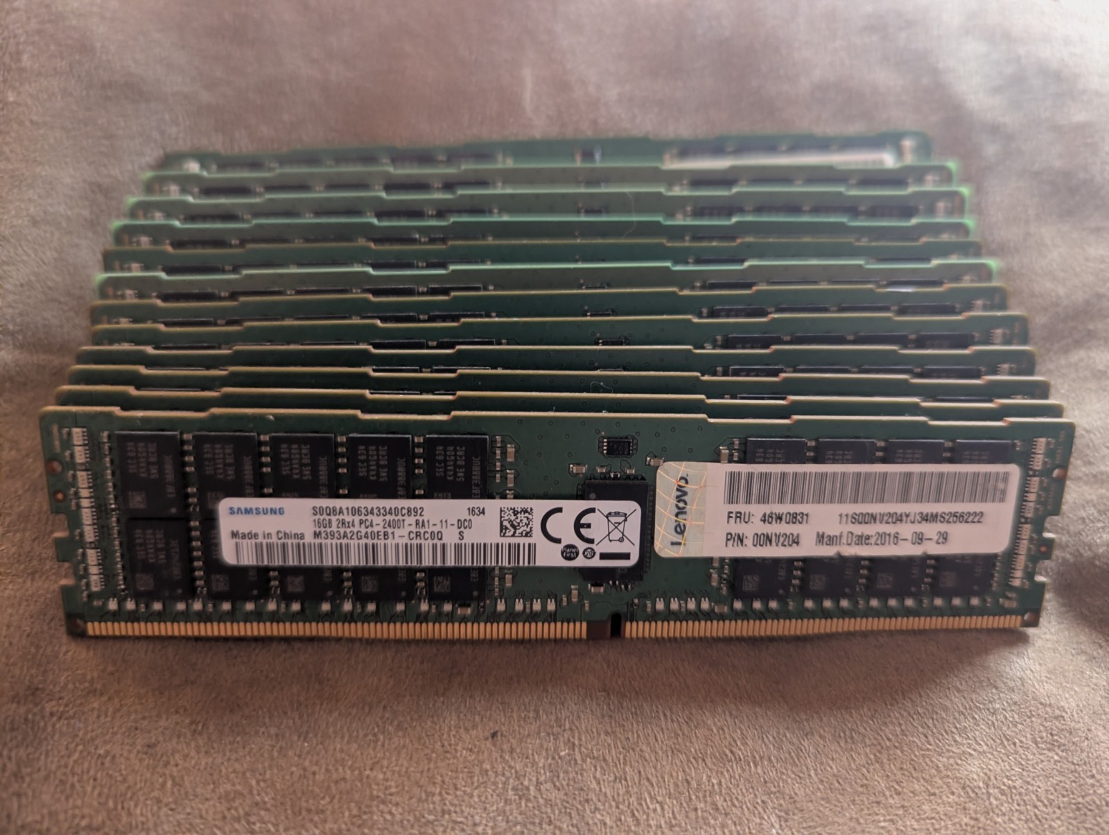Samsung Lenovo 46W0831 192GB lot of 12 16GB DDR4 truDDR4 ECC Reg PC4-2400T RAM 