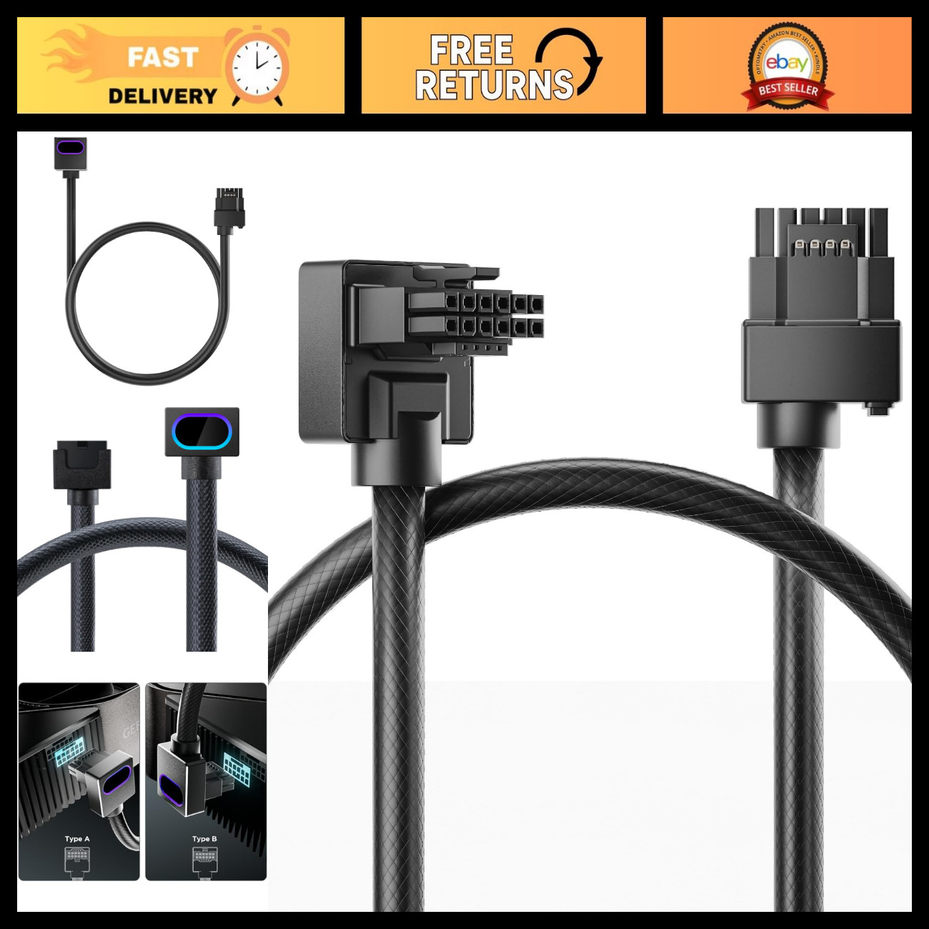 12VHPWR Modular Cable 16-Pin Male to Male Adapter, 90 Degree for RTX 40/50 Serie