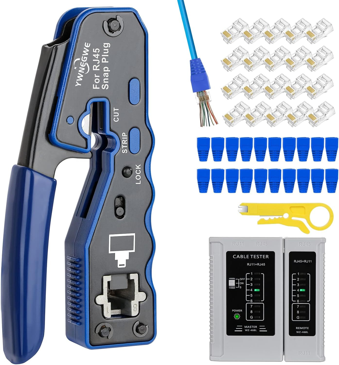 RJ45 Crimp Tool Kit Pass Thru Ethernet Crimper for Cat5E Cat6 Cat6A