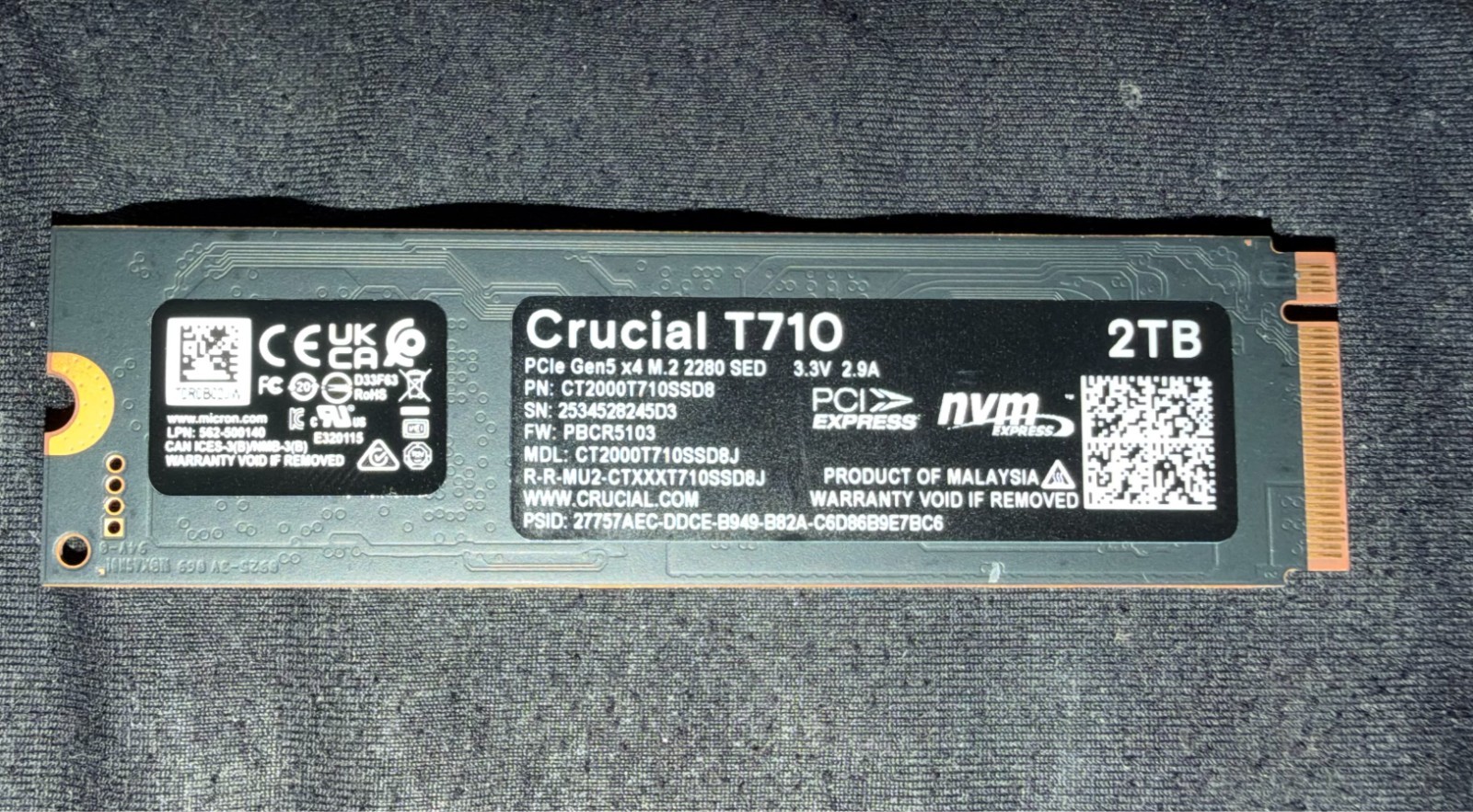Crucial T710 PCIe Gen5 NVMe 2TB SSD, Up to 14,900 MB/s