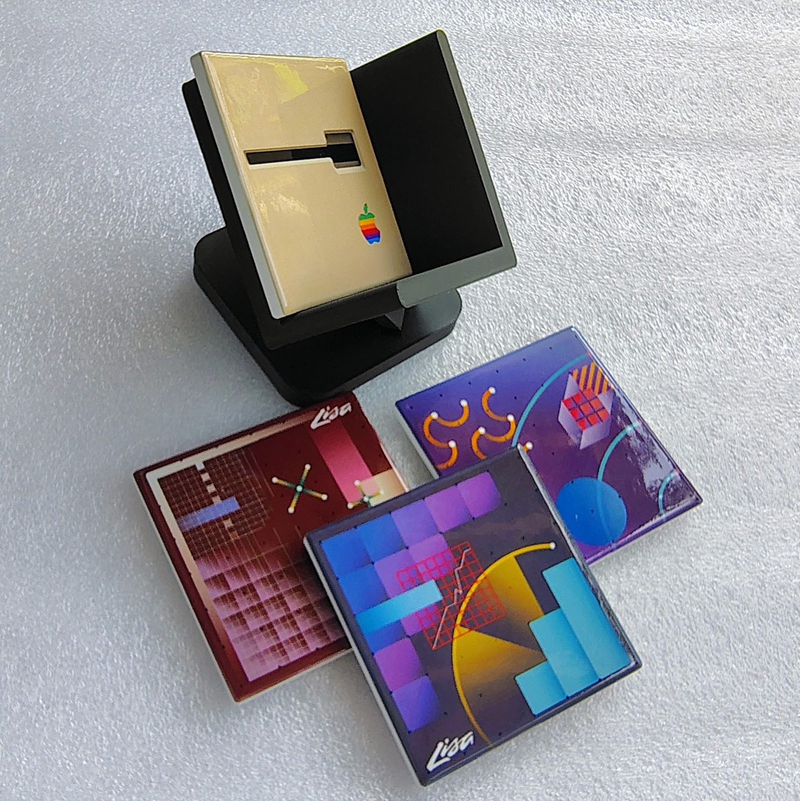 Vintage Apple Lisa Computer Ceramic Coasters (Set of 4) with Black Holder