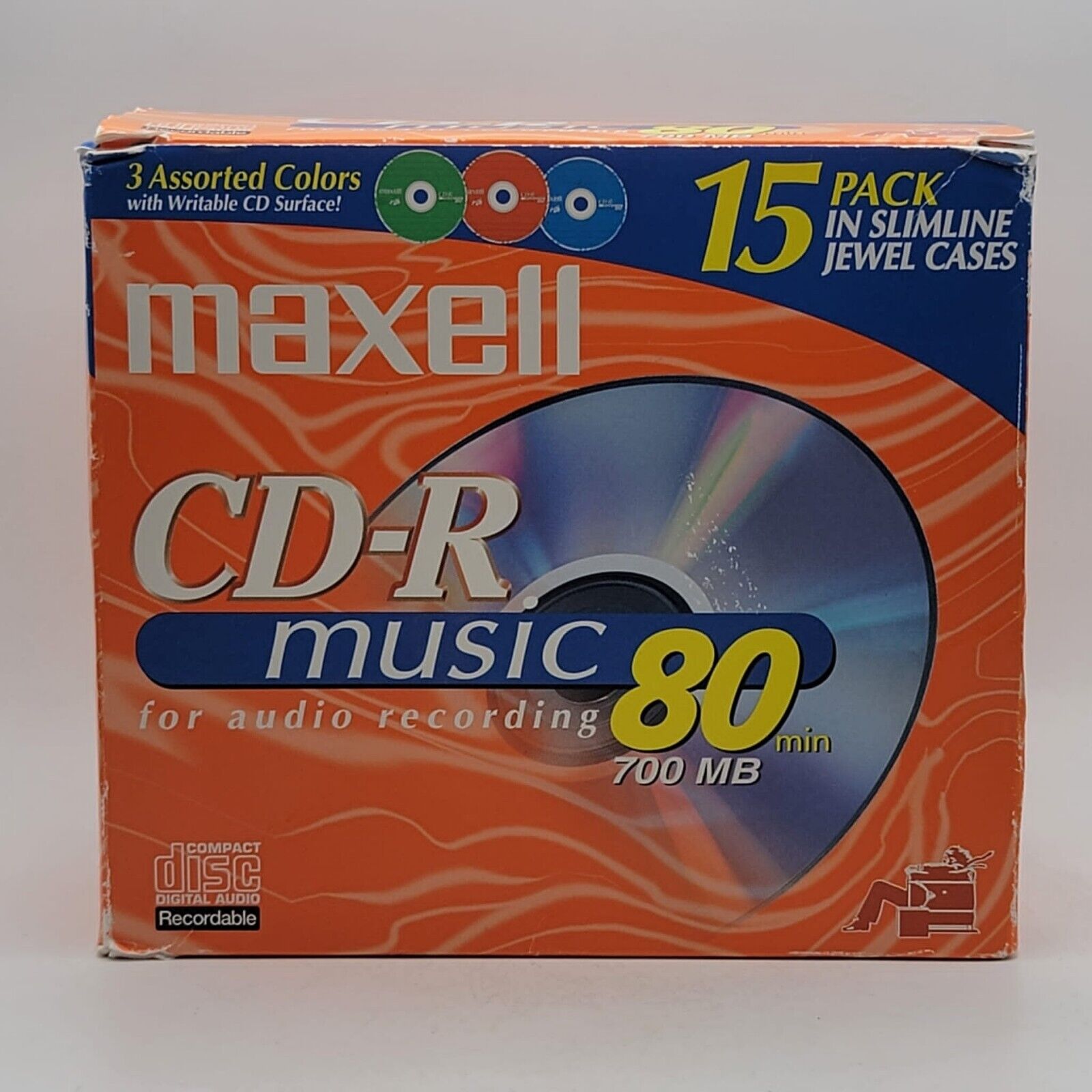 Maxell CD-R (14 TOTAL)  Music Disc 3 Colors Slim Jewel Cases 80 Min Writable