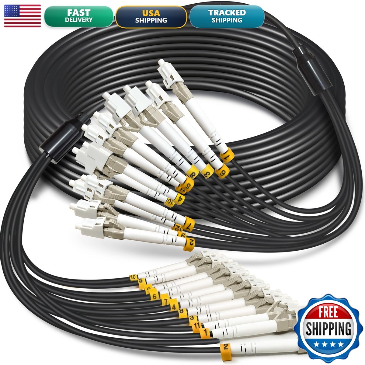 YUTIANHOME 10m 12 Core OM3 Multimode LC to LC Armored Fiber Cable 12 Fibers