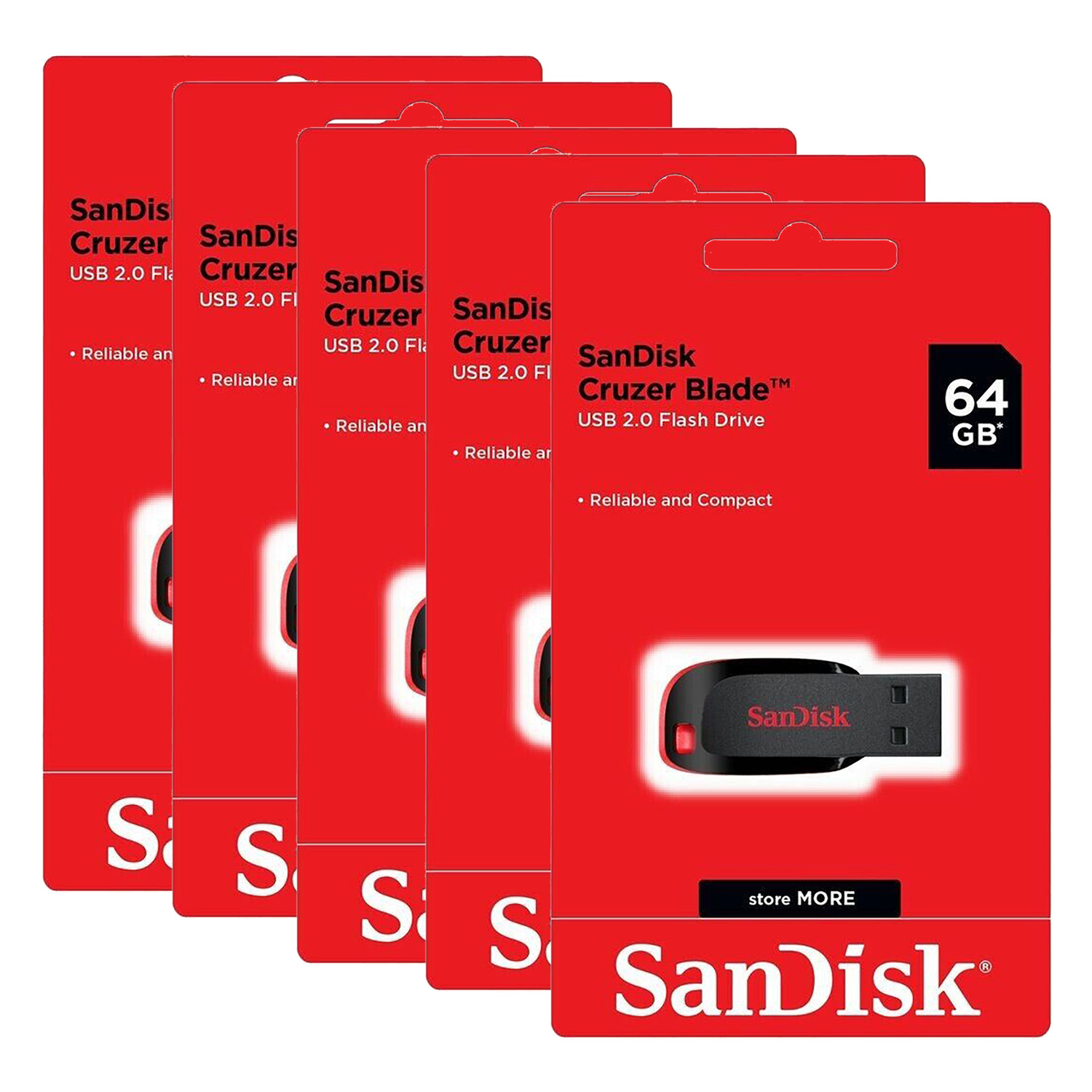 SanDisk Cruzer Blade 64GB USB Flash Drive SDCZ50-064G  Reatil pack Lot of 5 unit