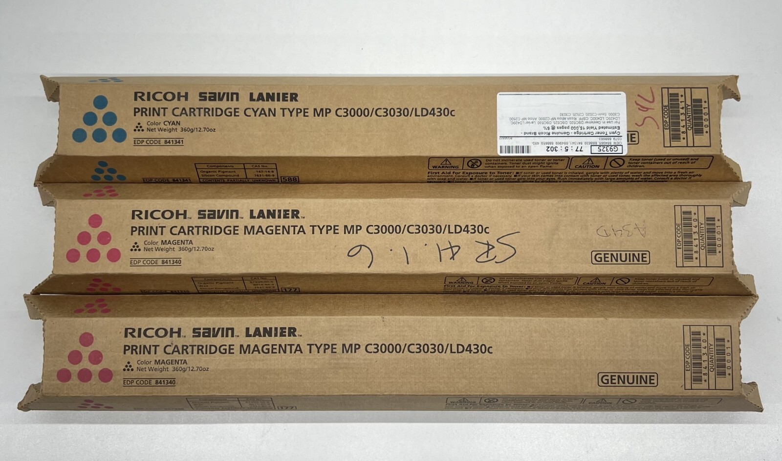 Genuine Ricoh Savin Lanier Toner - Lot of 3 - 1 Cyan, 2 Magenta - Brand NEW