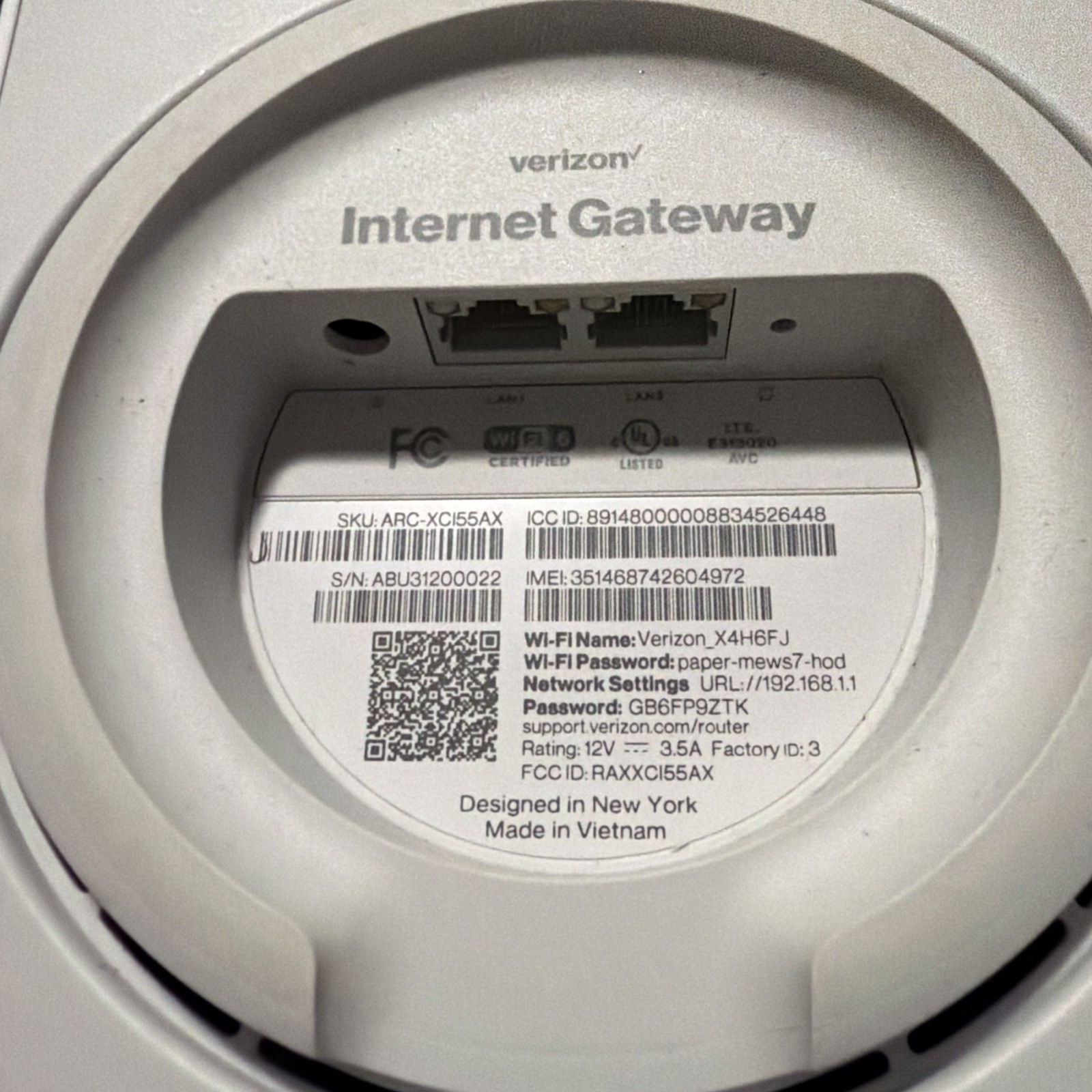 Verizon 5G LTE Internet Gateway Home Router Wi-Fi Hotspot White (USED) No Box