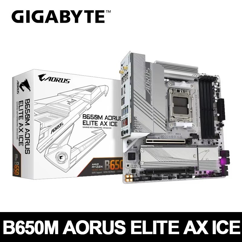 GIGABYTE B650M AORUS ELITE AX ICE Micro-ATX Motherboard, AMD B650, DDR5, Socket