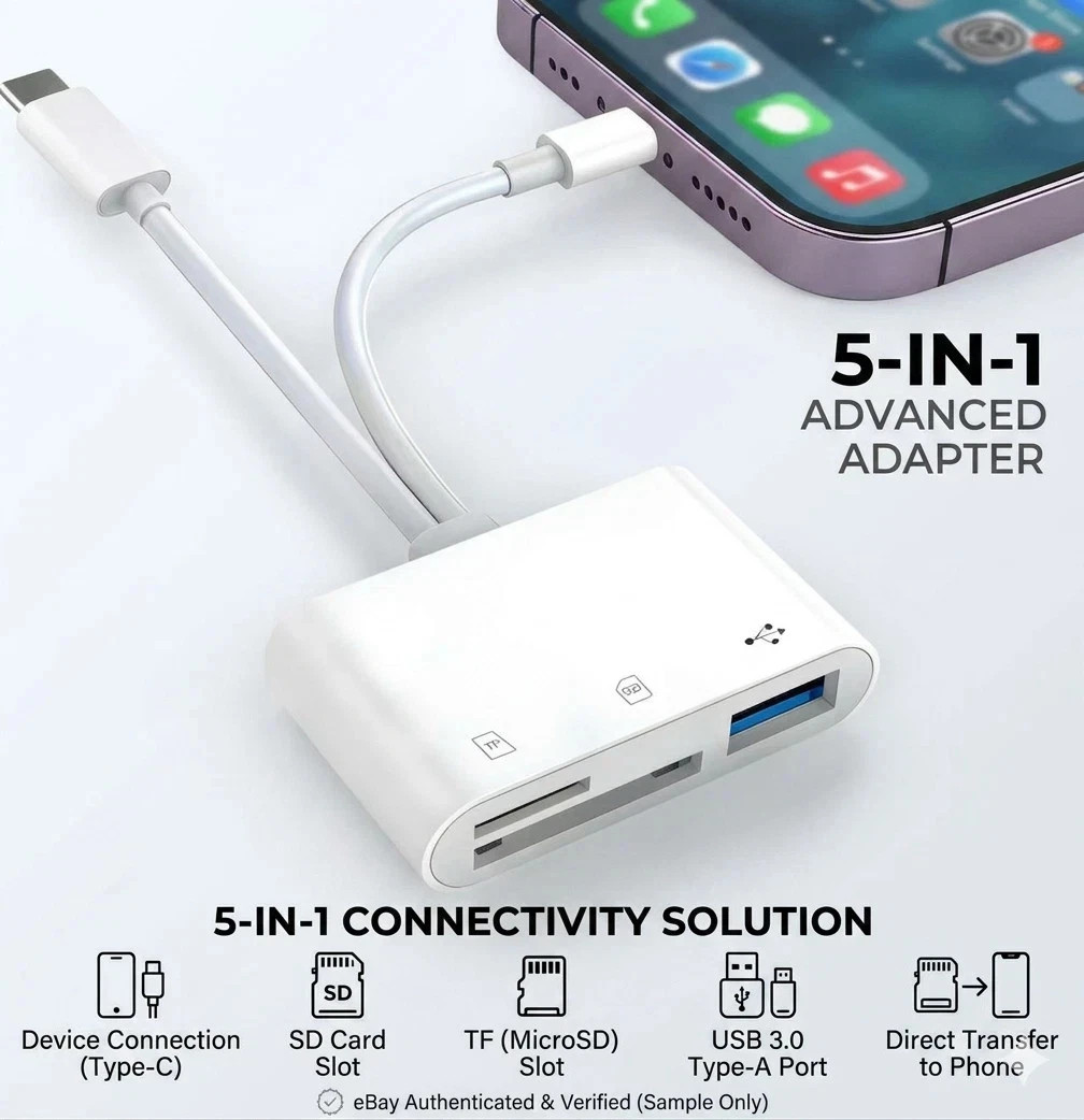 5-in-1 Memory Card Reader for iPhone iPad USB 3.0 OTG Adapter for SD/TF