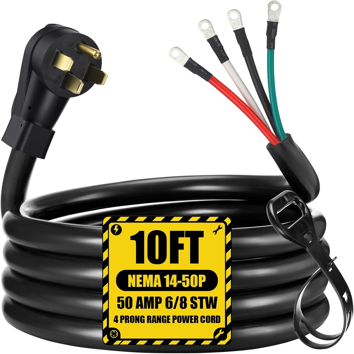 10 FT 6/8 AWG 50 Amp 4 Prong Replacement RV Power Cord Compatible with NEMA 14-5