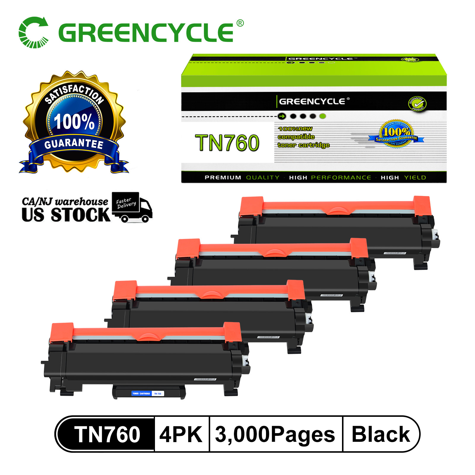 4PK TN760 Toner Cartridge for Brother TN730 HL-L2350DW HL-L2370DW DCP-L2550DW