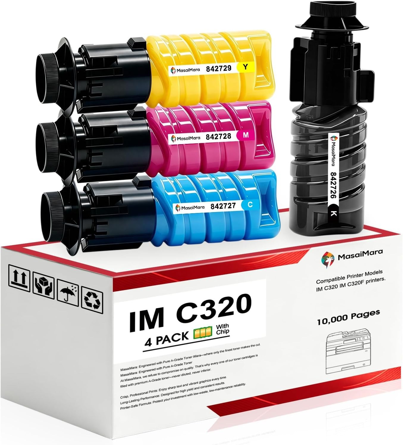 Compatible w/ Ricoh IM C320 IM C320F 842726-29 Toner Set 4-Pack BK/C/M/Y 16K