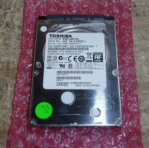 Toshiba MQ01ABF032 Hard Drive 320GB 2.5" SATA