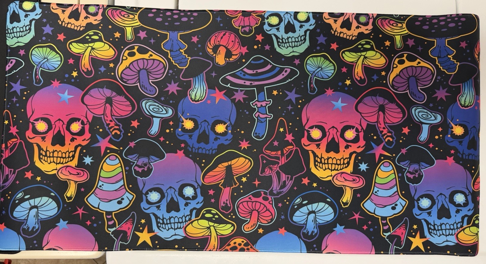 Skull And Mushroom Black Light Glow Gaming Mat Computer 31"x15" Psychedelic