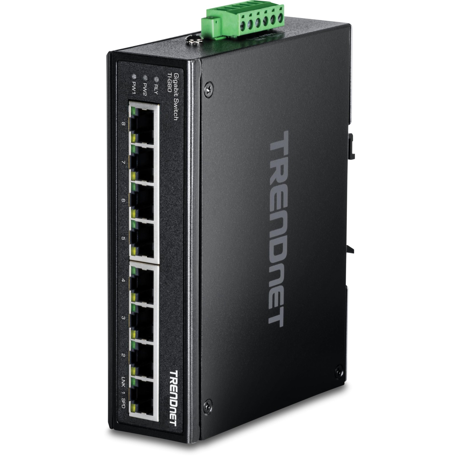 TRENDnet 8-Port Industrial Gigabit Ethernet DIN-Rail Switch, TI 8 Port, Black