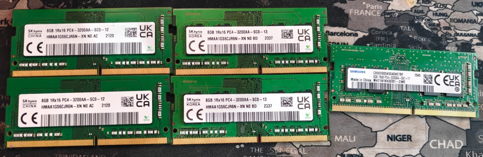 LOT OF 5 SK Hynix 8GB PC4-3200AA DDR4 1.2V LAPTOP MEMORY RAM MIXED MODELS TESTED