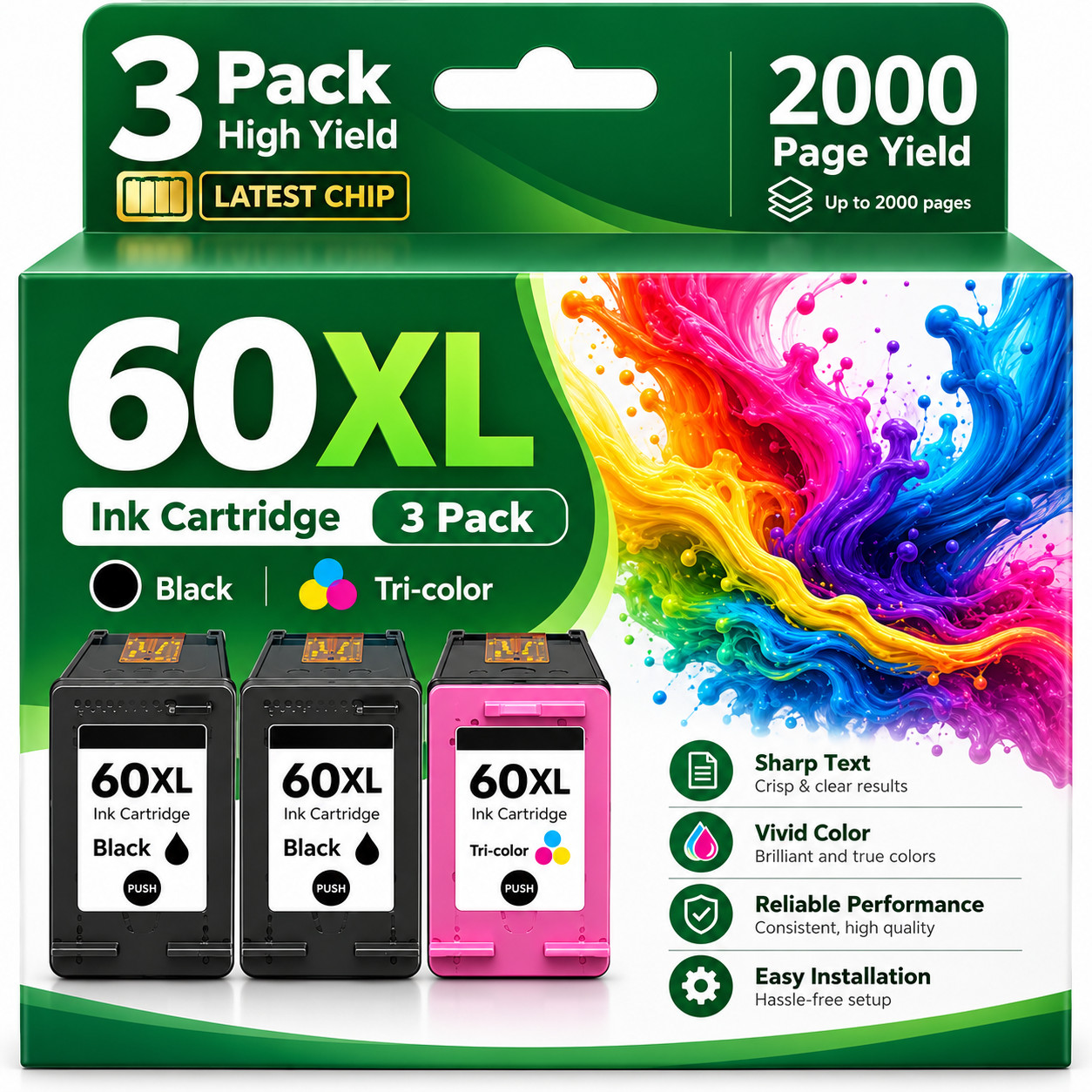 60XL 3PK Ink Cartridges compatible for 60XL DeskJet C4635 F4280 PhotoSmart C4635
