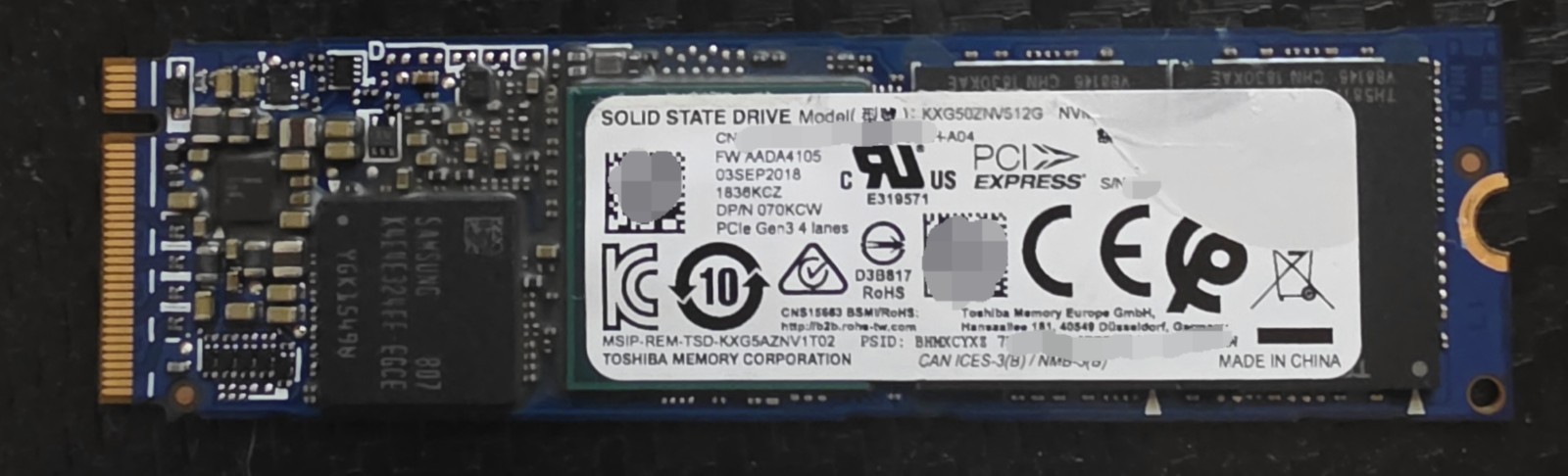 Toshiba 512GB XG5 M.2 2280 NVMe SSD (79% Health)