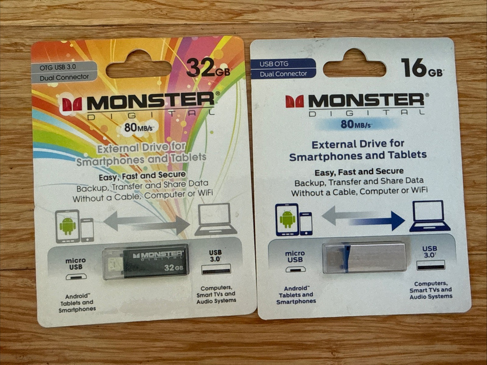 Monster Digital 32GB & 16GB USB 3.0 OTG Dual External Flash Drive. New