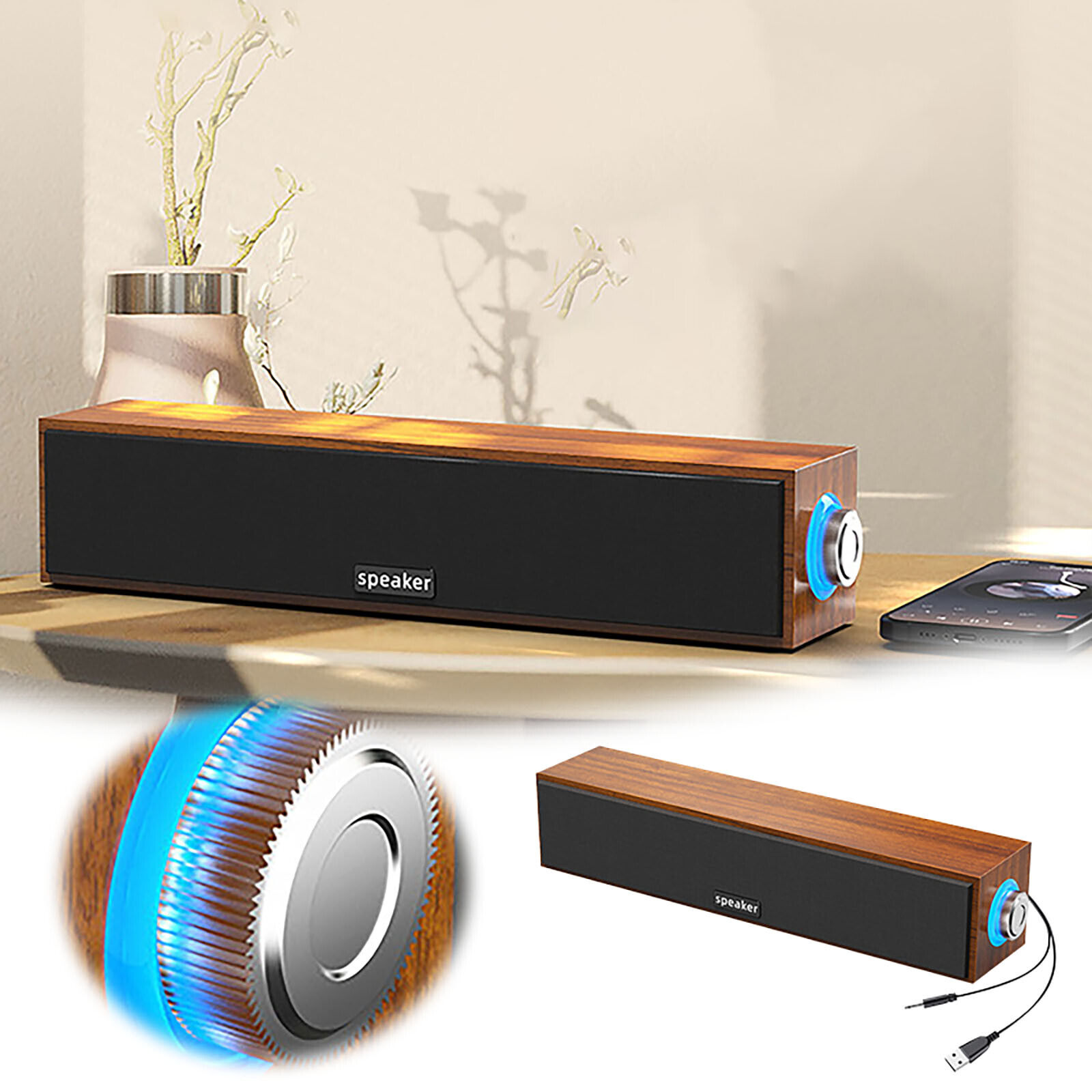 Desktop Retro Wooden Speaker With Speakers And Heavy Bass 4D Surround Stereo