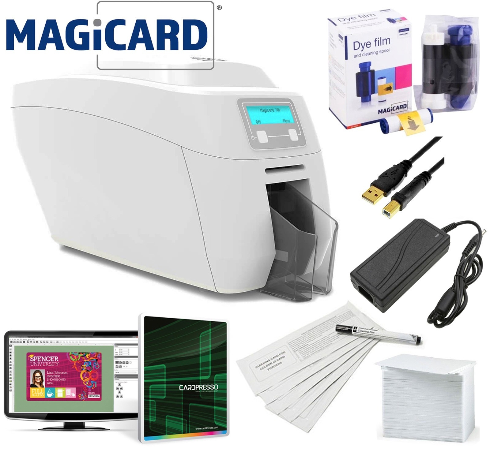 Magicard 300 ID Card Thermal Printer with Software Ribbon and Supply Bundle   PL