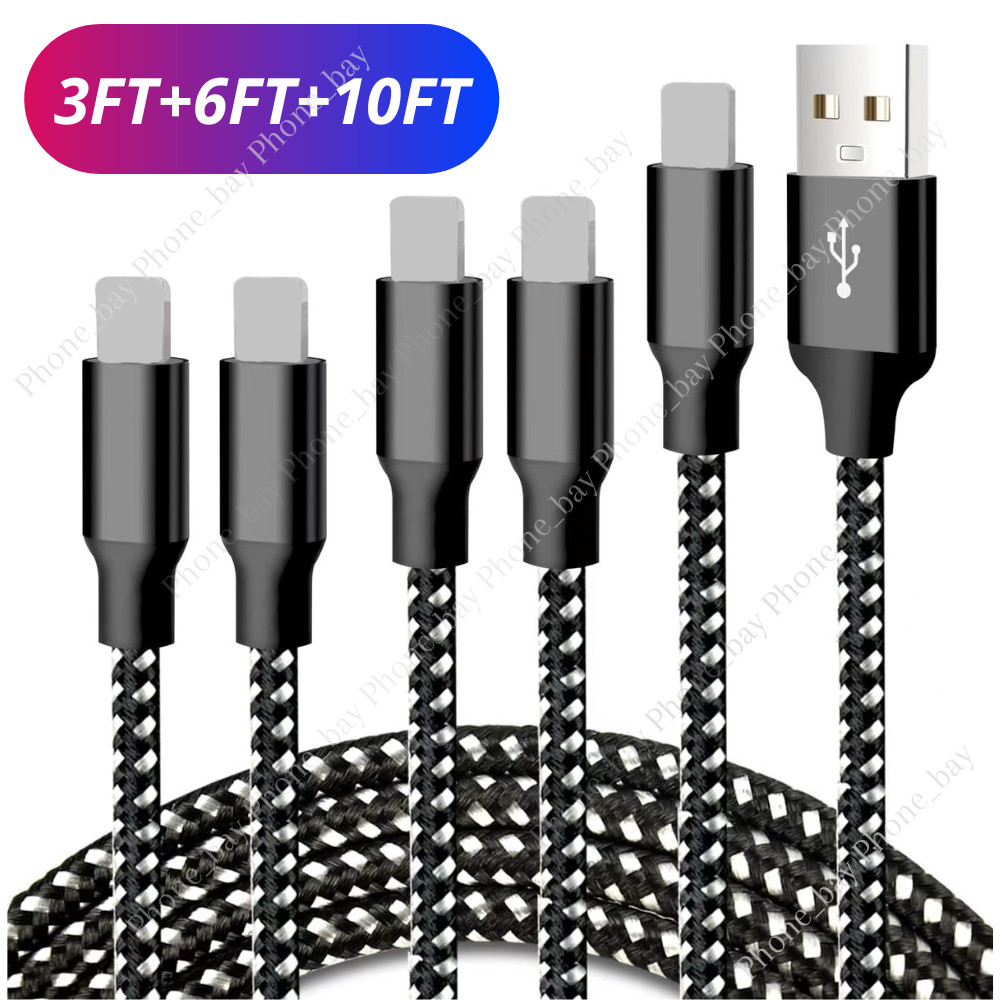 3 Pack USB Charger Cable Braided For iPhone 13 12 11 XR 8 7 6 Fast Charging Cord