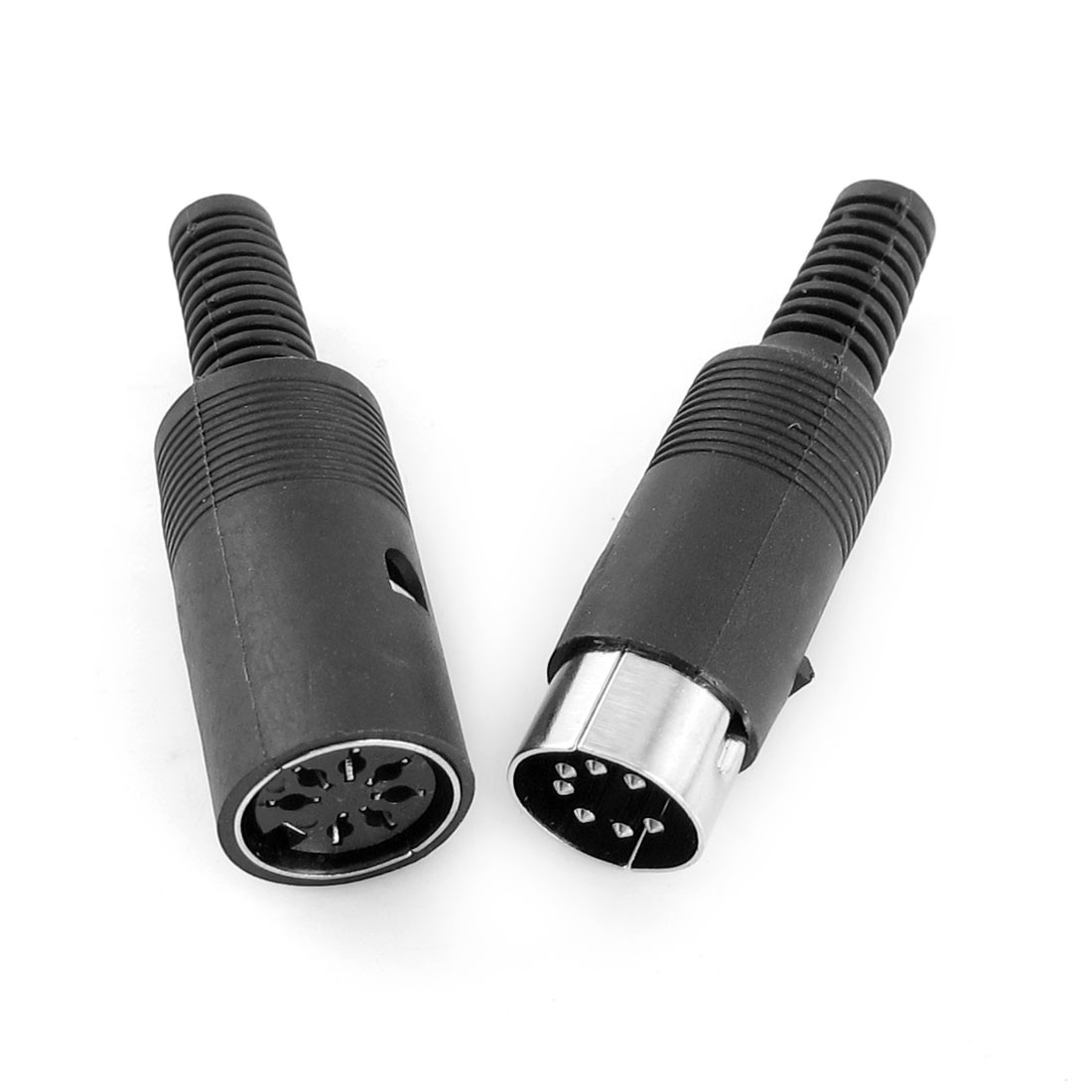 Pair Black Plastic Housing DIN 7 Pins Female Male Audio Video Adapter 6mm Dia
