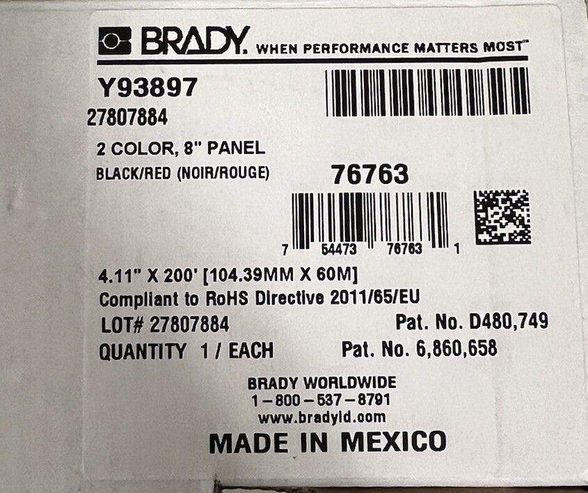 Brady 2 Color, 8"Panel, Y93897 (new in the box)