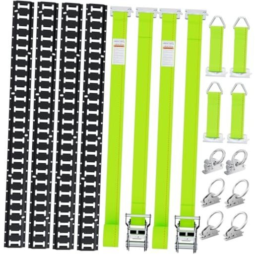 4FT E Track Tie-Down Rail Kit,16PCS E-Tracks Set Includes 4 Steel Rails & 6 O