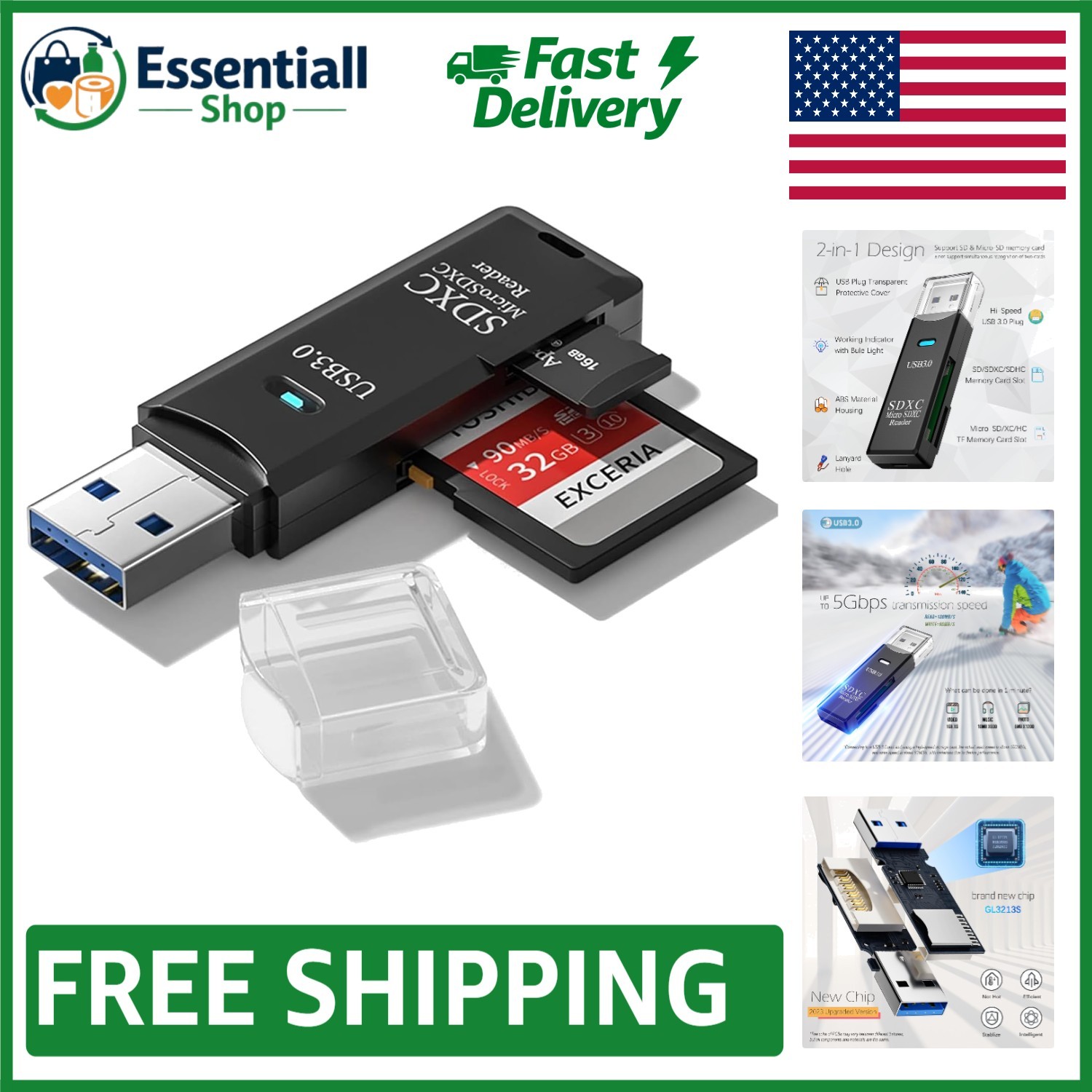 Lightweight 2-in-1 USB Micro & Standard SD Reader – Effortless File Sharing
