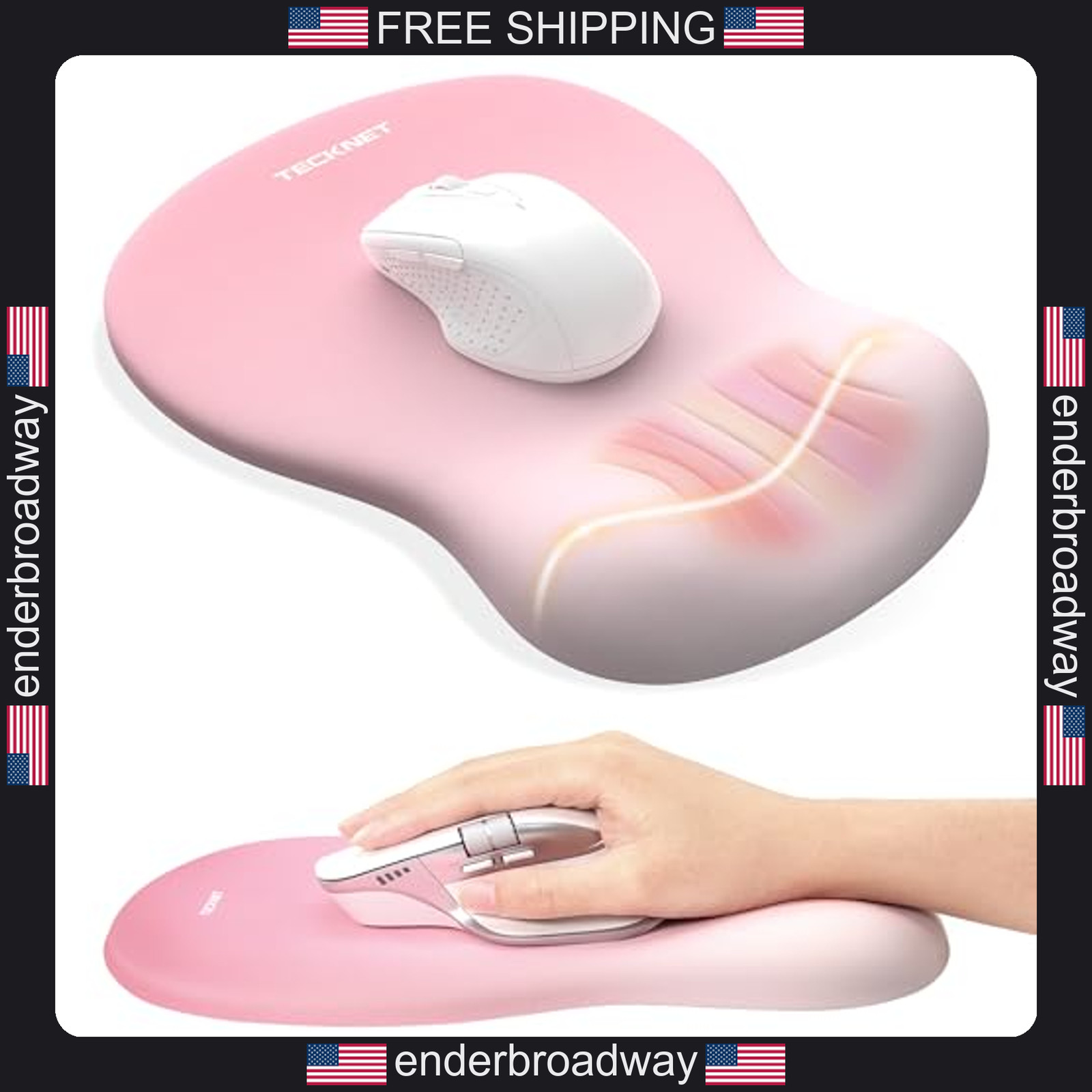 TECKNET Mouse Pad with Wrist Rest, Concave Memory Foam Pink Mousepad