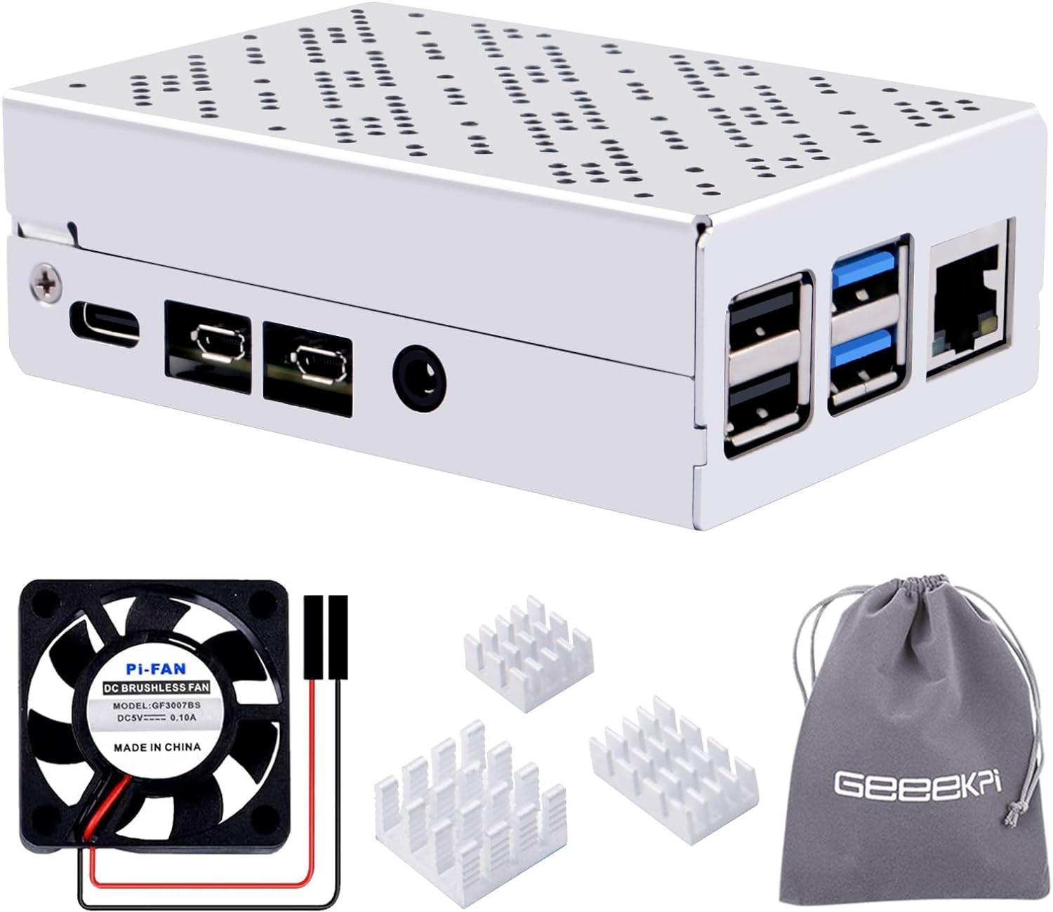 Case for Raspberry Pi 4, Aluminum Case with Cooling Fan and Heatsinks