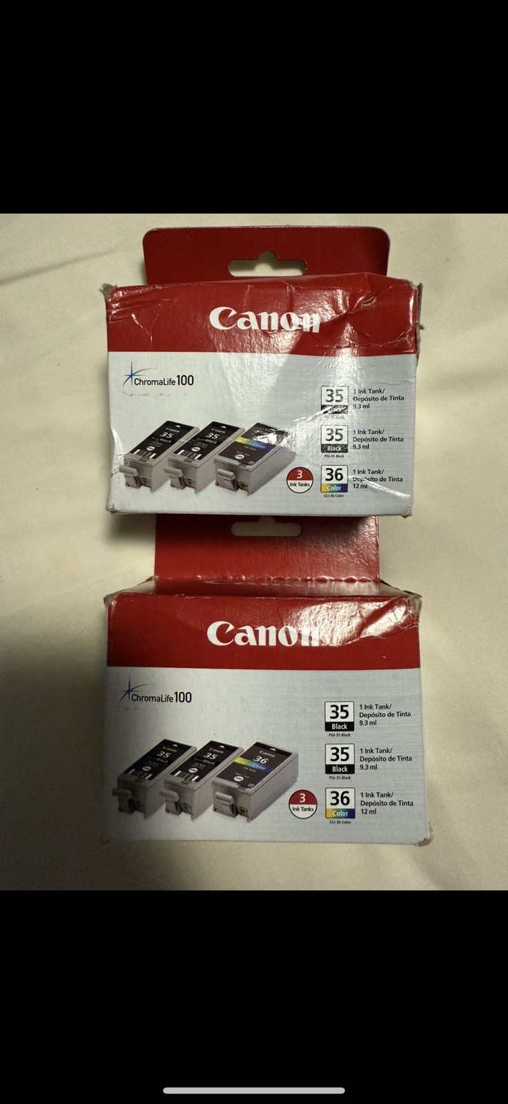 Canon ChromaLife 100 Ink Cartridge 3-Pack 2 PGI 35 Black / 1 CLI 36 New Sealed