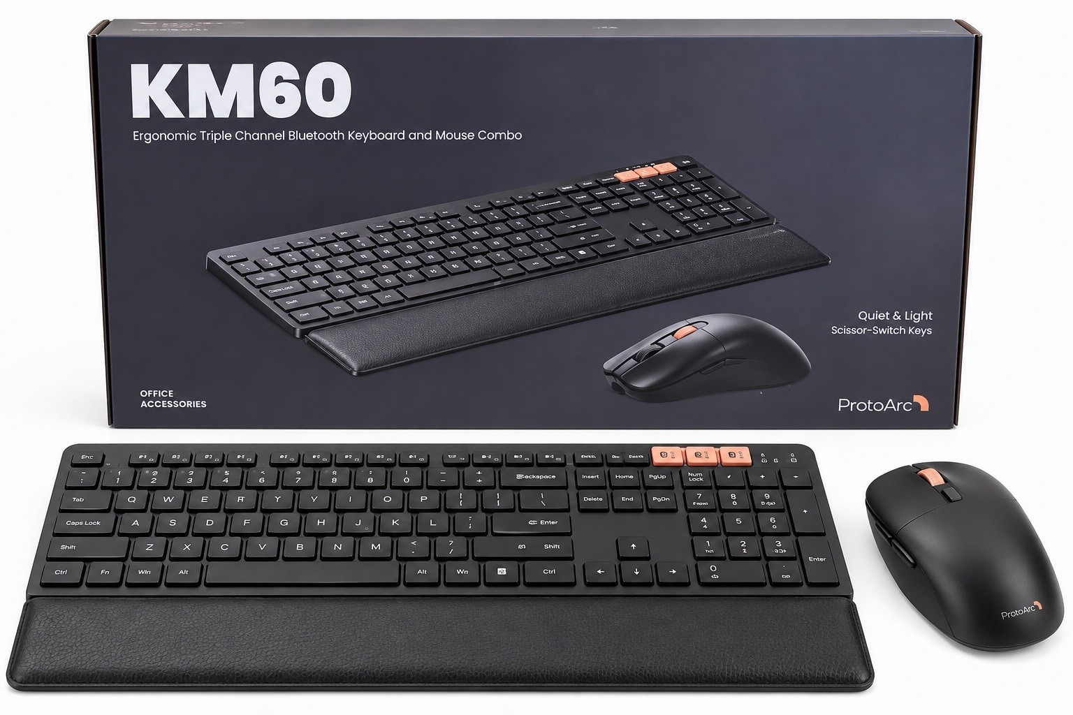 ProtoArc Wireless Keyboard and Mouse KM60 Full-Size Bluetooth Rechargeable Box
