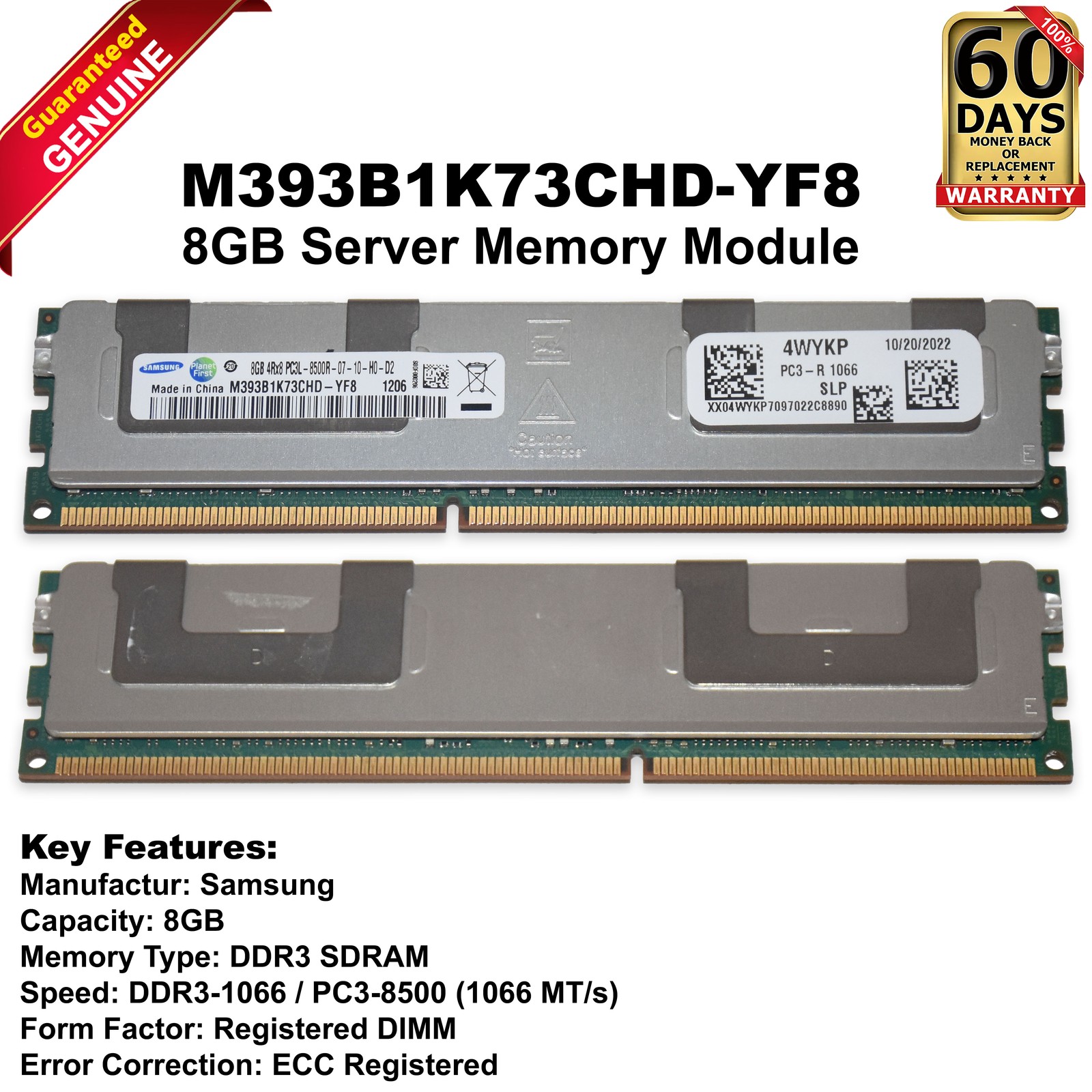 Samsung 8GB 1066MHz DDR3 PC3-8500R 4Rx8 1.35V Server Memory RAM M393B1K73CHD-YF8