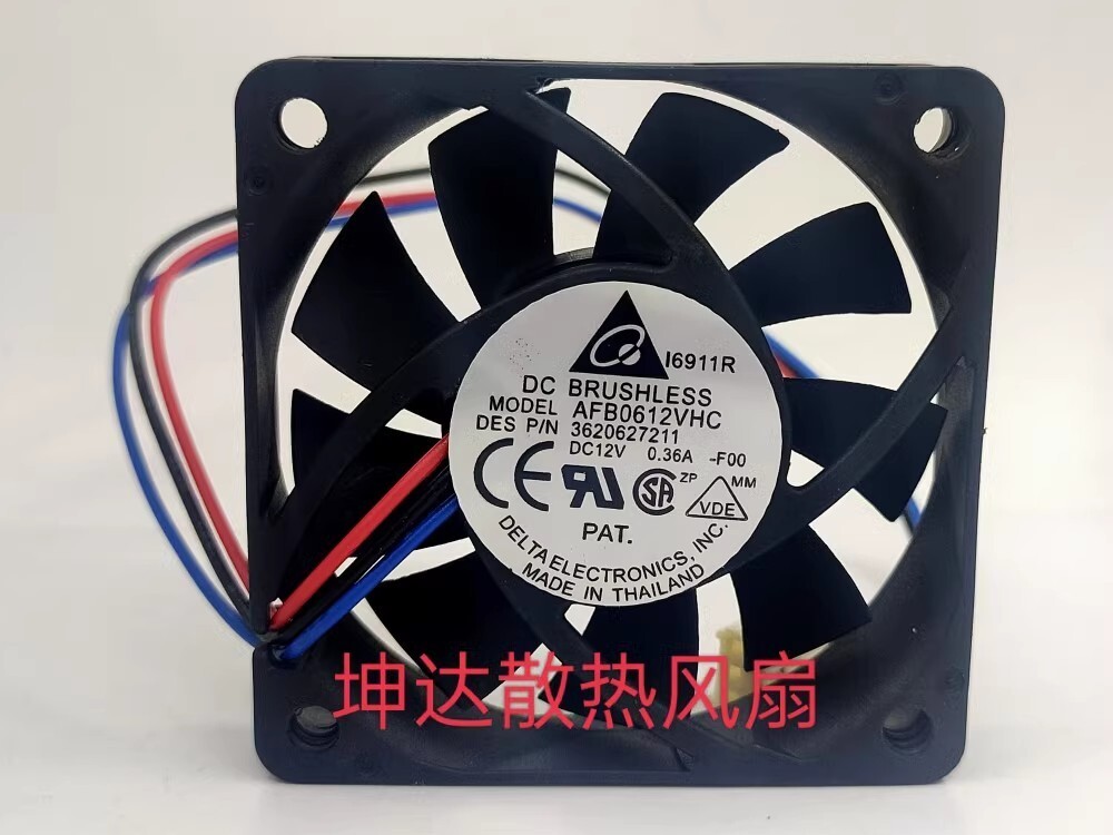 Delta AFB0612VHC-F00 6013 12V 0.36A 6CM 3-Wire Cooling Fan