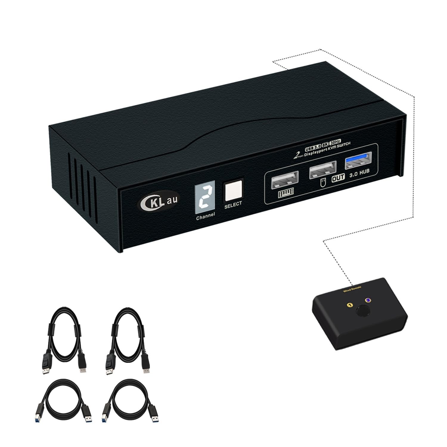 8K60Hz 4K144Hz 2 Port USB 3.0 KVM Switch Displayport 1.4 with All Input Cables
