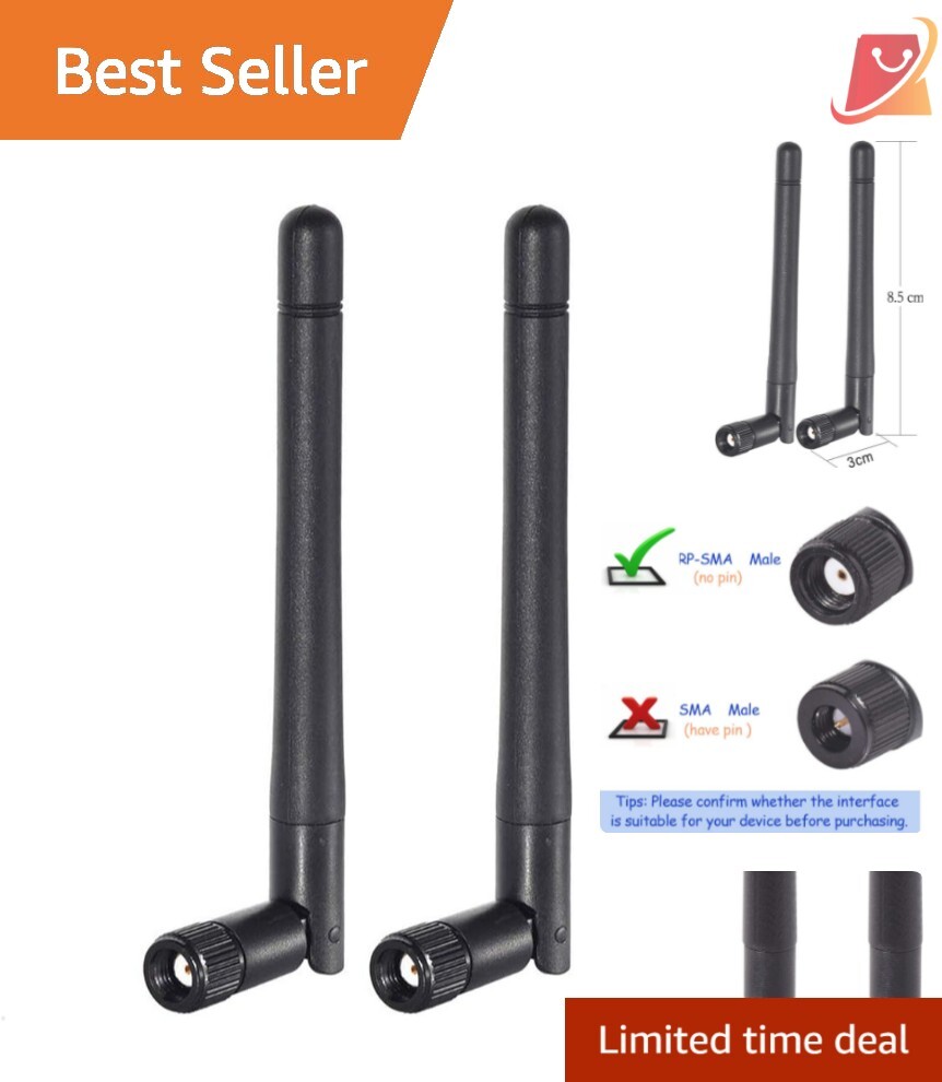 Omni-Directional 2-Pack RP-SMA Male Antennas for WiFi Router & Security Cameras