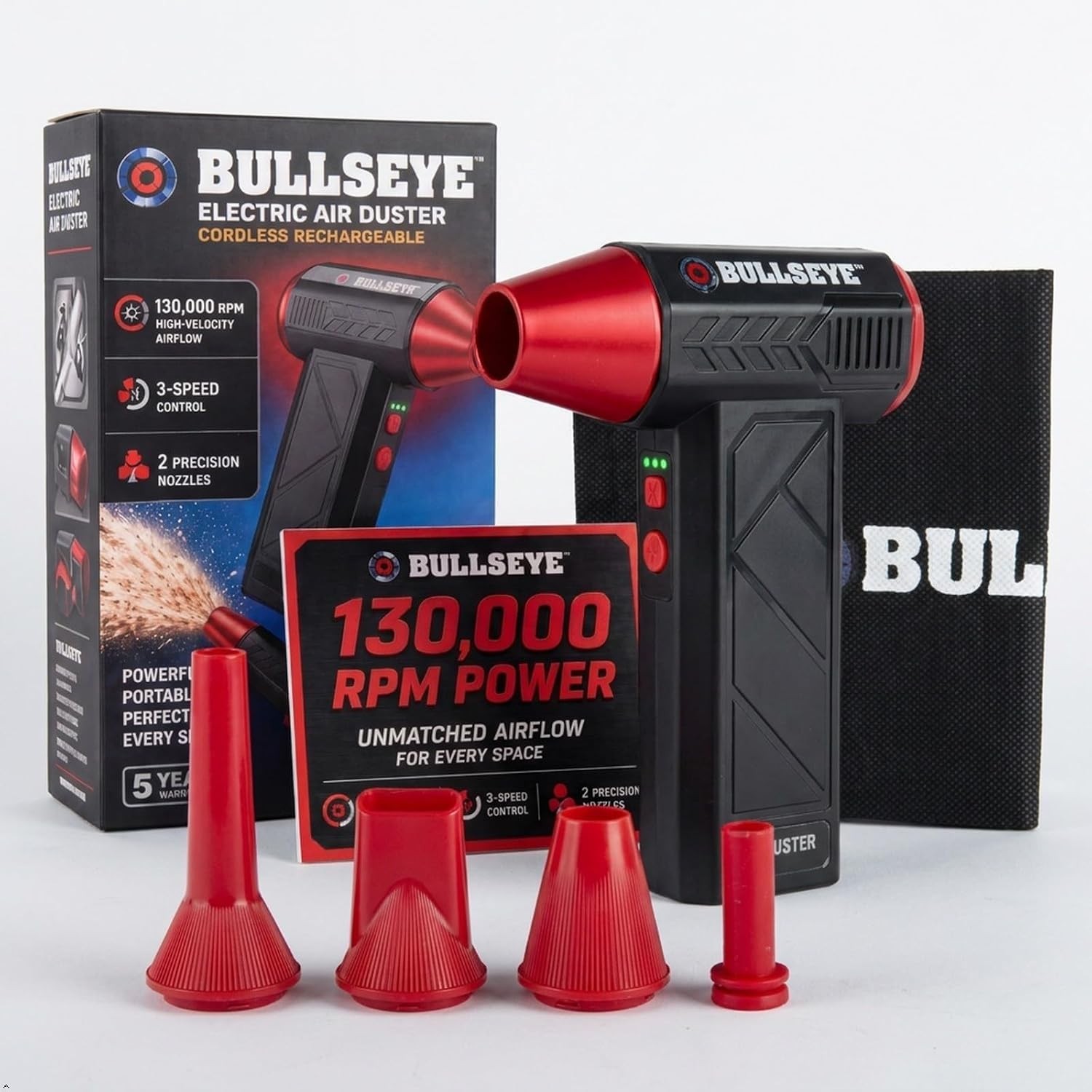 BULLSEYE Blaster 130000 RPM Electric Air Duster, Rechargeable Cordless Compresse